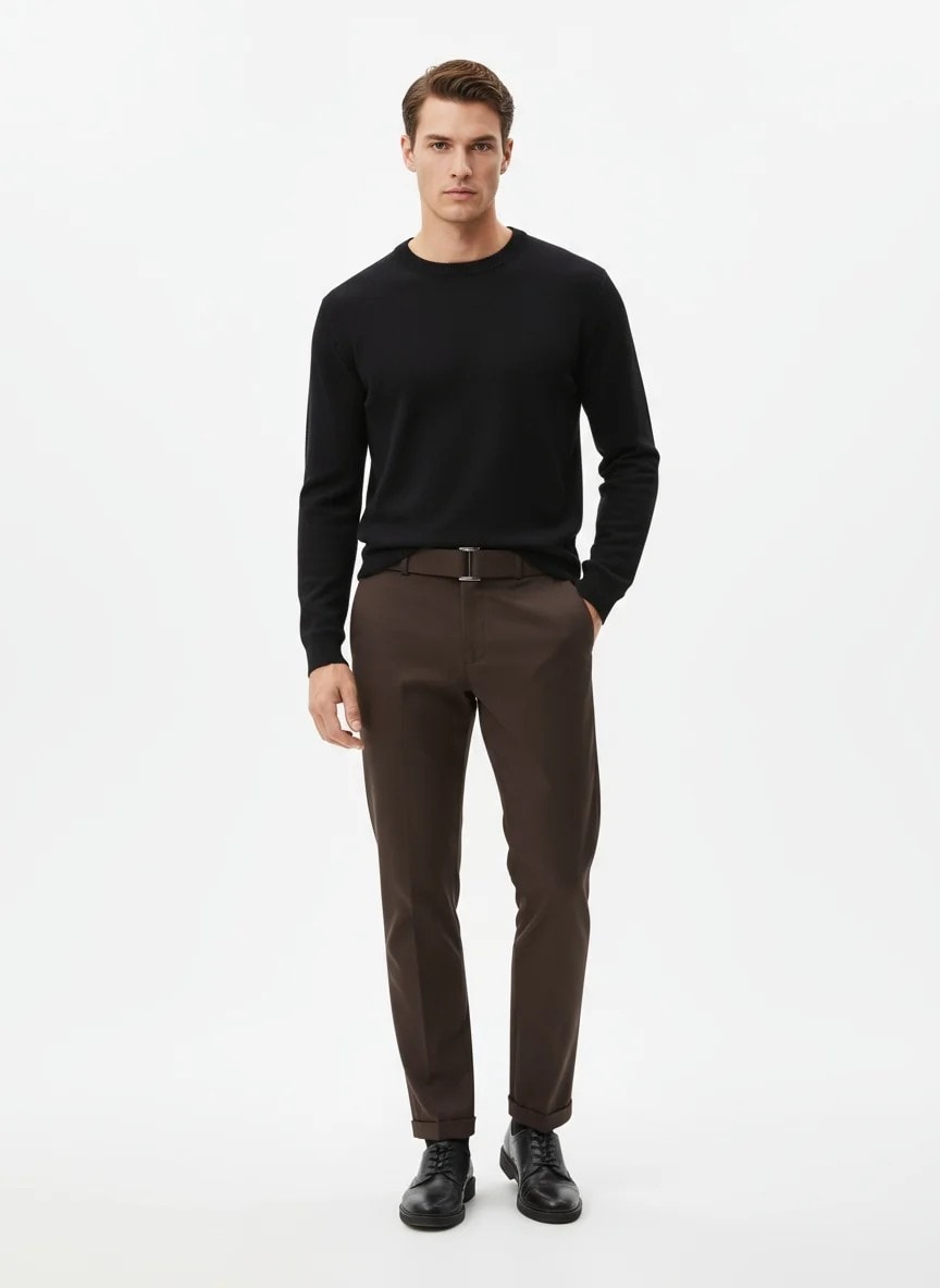 Yeni Sezon İtalyan Kumaş Kalın Kışlık Casual Pantalon - KAHVERENGİ