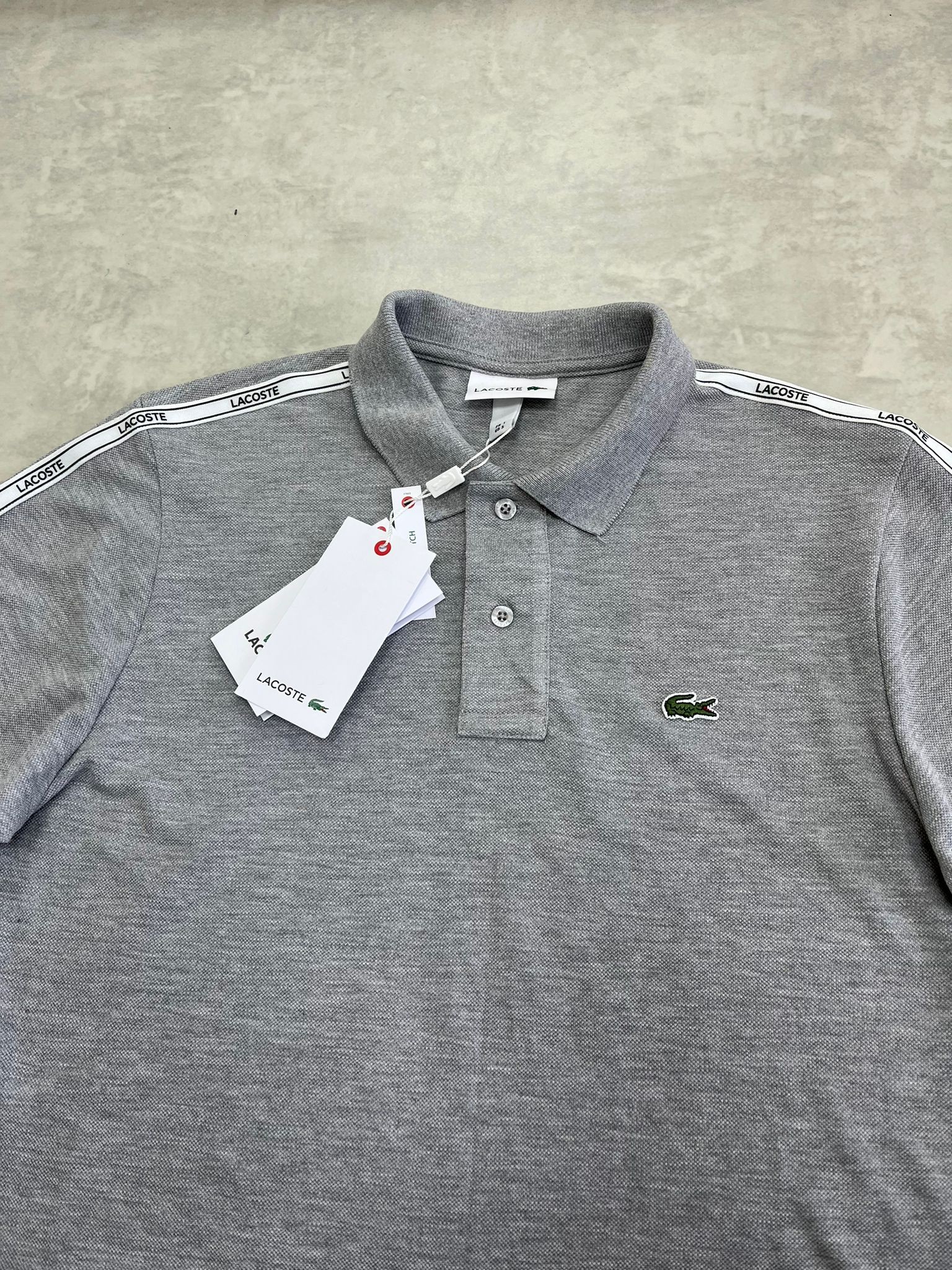 Kolları Şeritli Mini Logo Polo Yaka Gray T-shirt