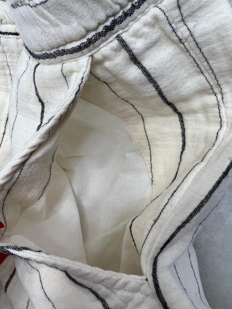 Cream Basic Çizgili Keten Slim Şort