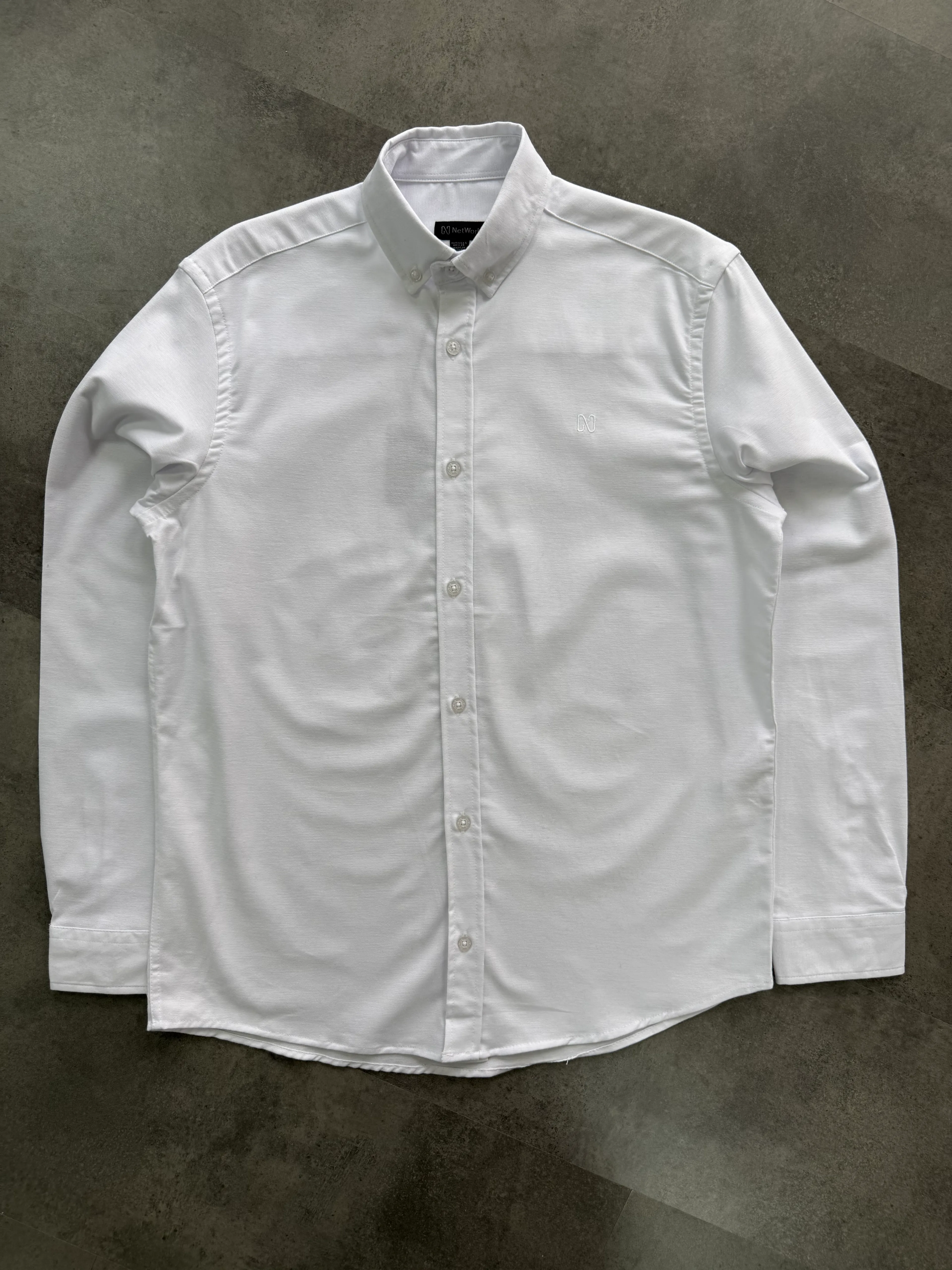 Yeni Sezon Premium Pamuk Basic Mini Logo Kışlık Gömlek - BEYAZ