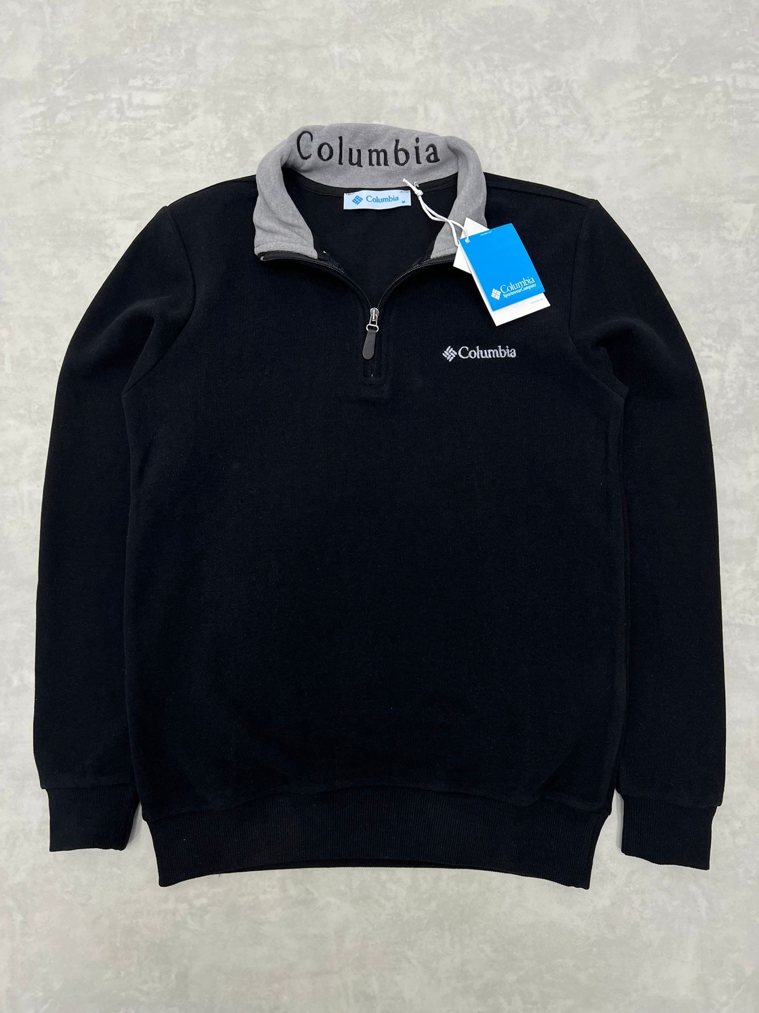 Yarım Fermuarlı Basic Selanik Kumaş Black Sweatshirt