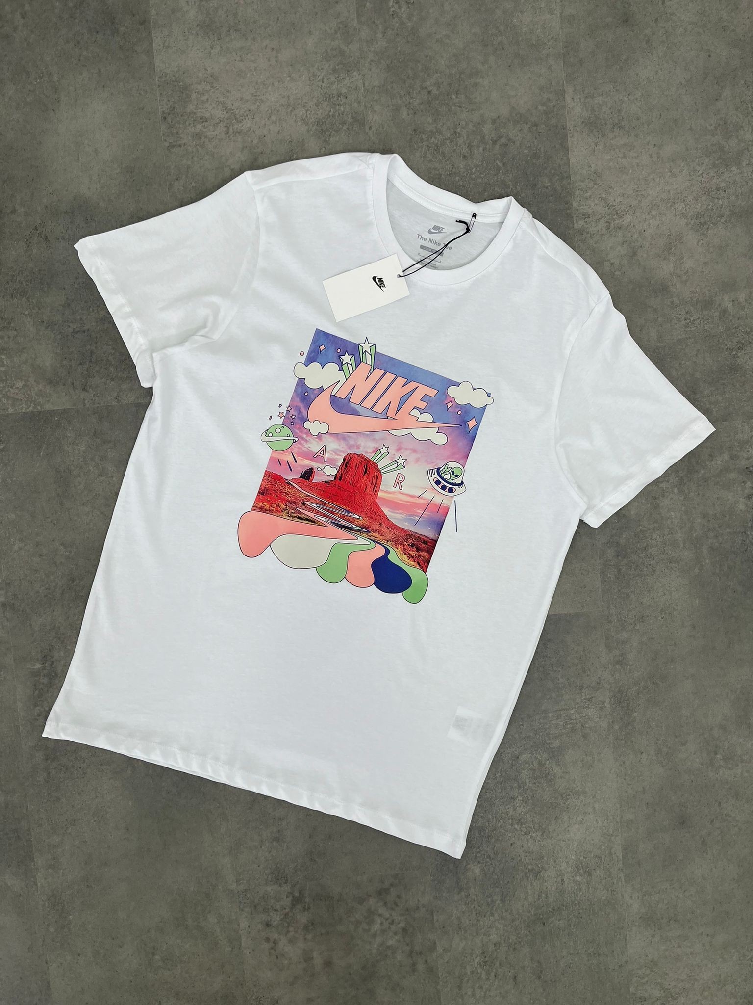 Yeni Sezon Back To Print Mid Icon Logo Air Alian White T-shirt