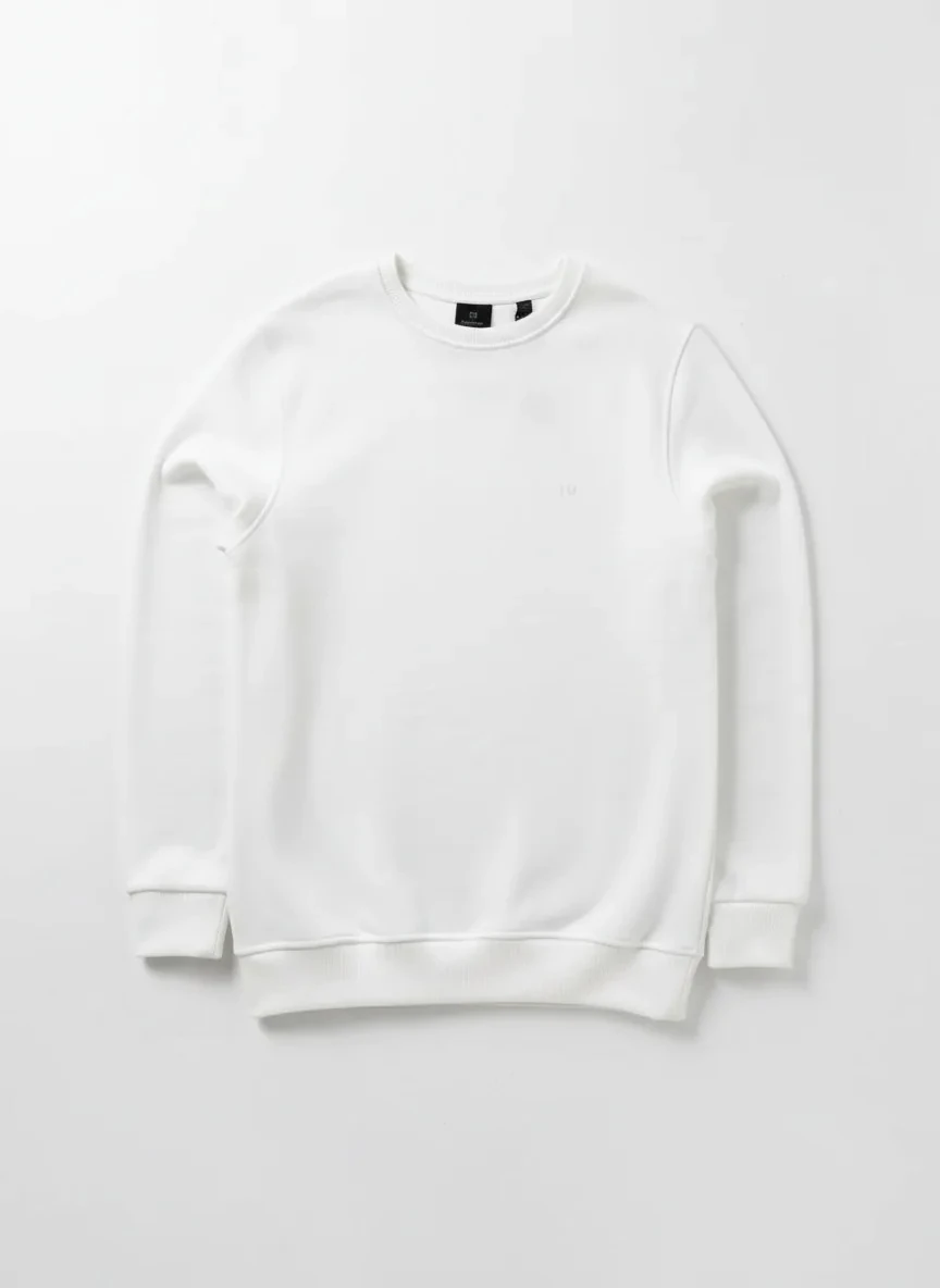 Yeni Sezon Basic Mini Logo Classic Sweatshirt - BEYAZ