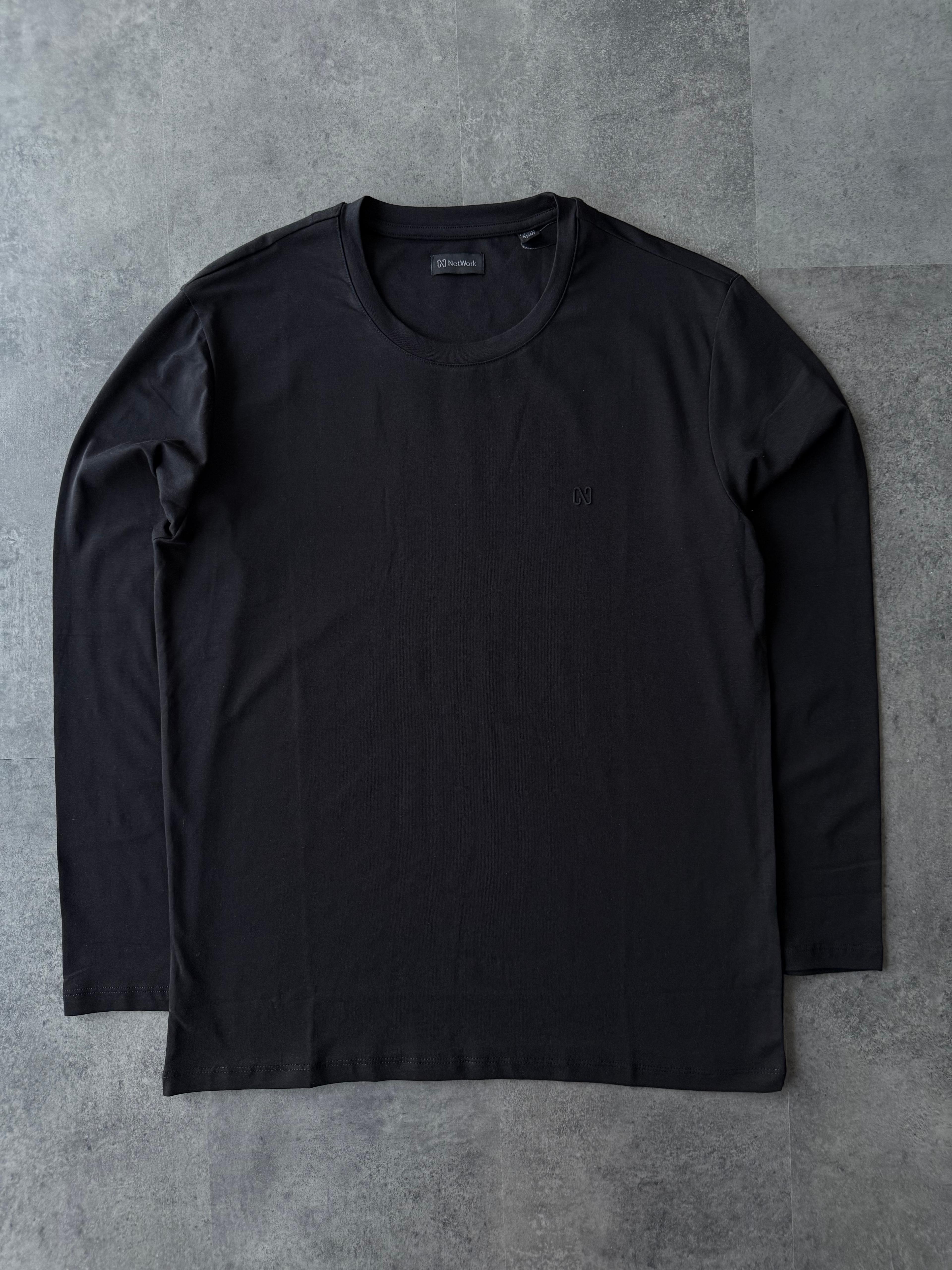 Yeni Sezon Basic Mini Logo Uzun Kollu İnce Sweatshirt - SİYAH