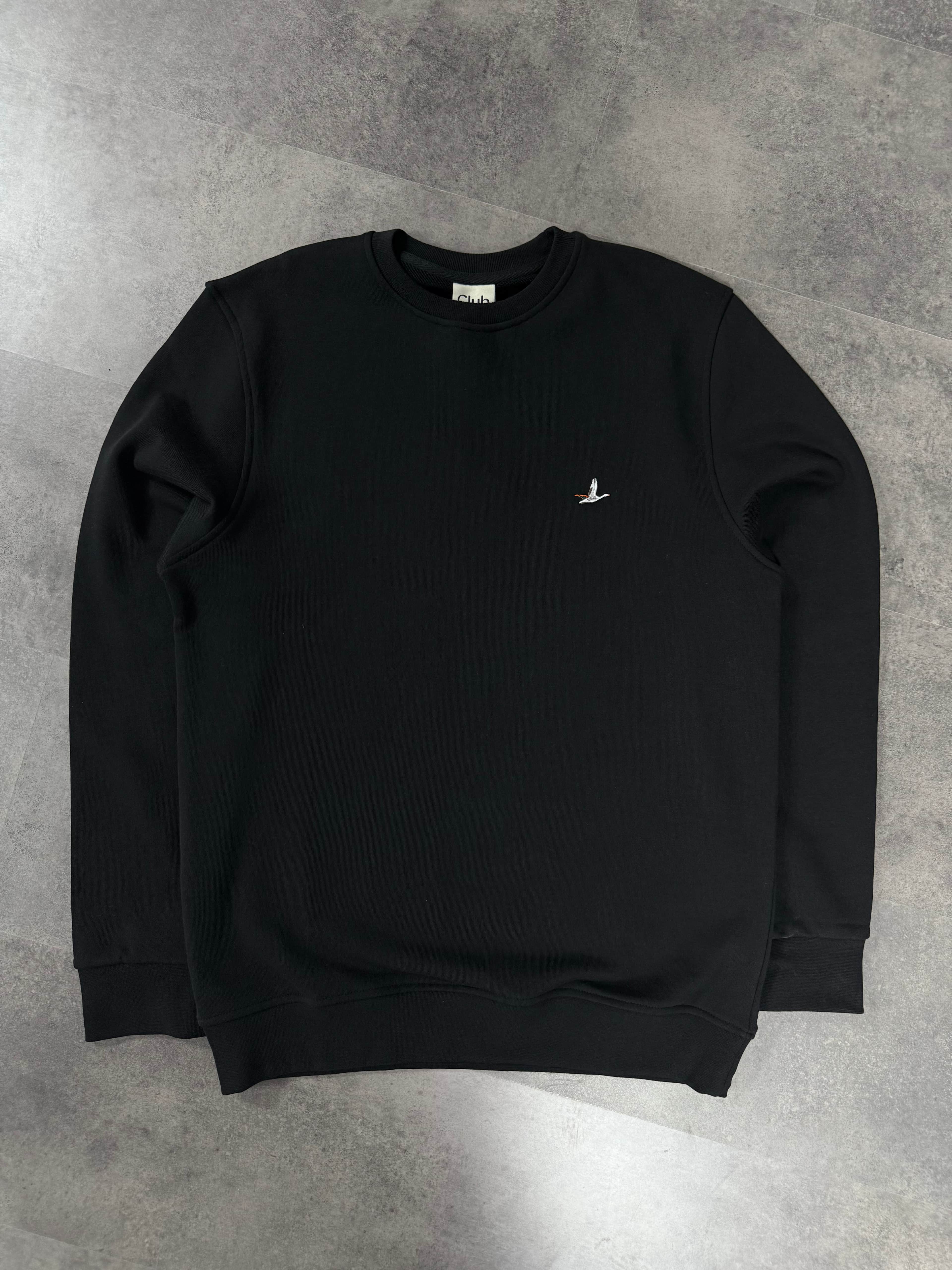Yeni Sezon Premium Basic Mini Logo Üç İplik Şardonsuz Sweatshirt - SİYAH
