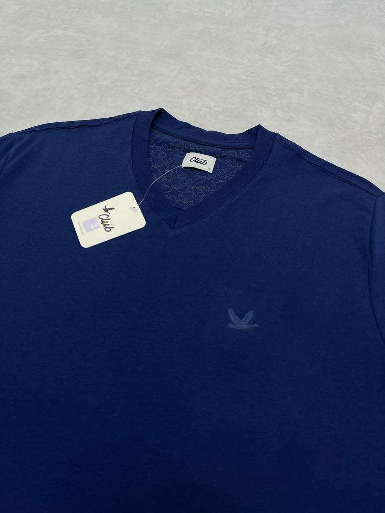 V Yaka Classic Mini Logo Navy Blue Basic T-shirt