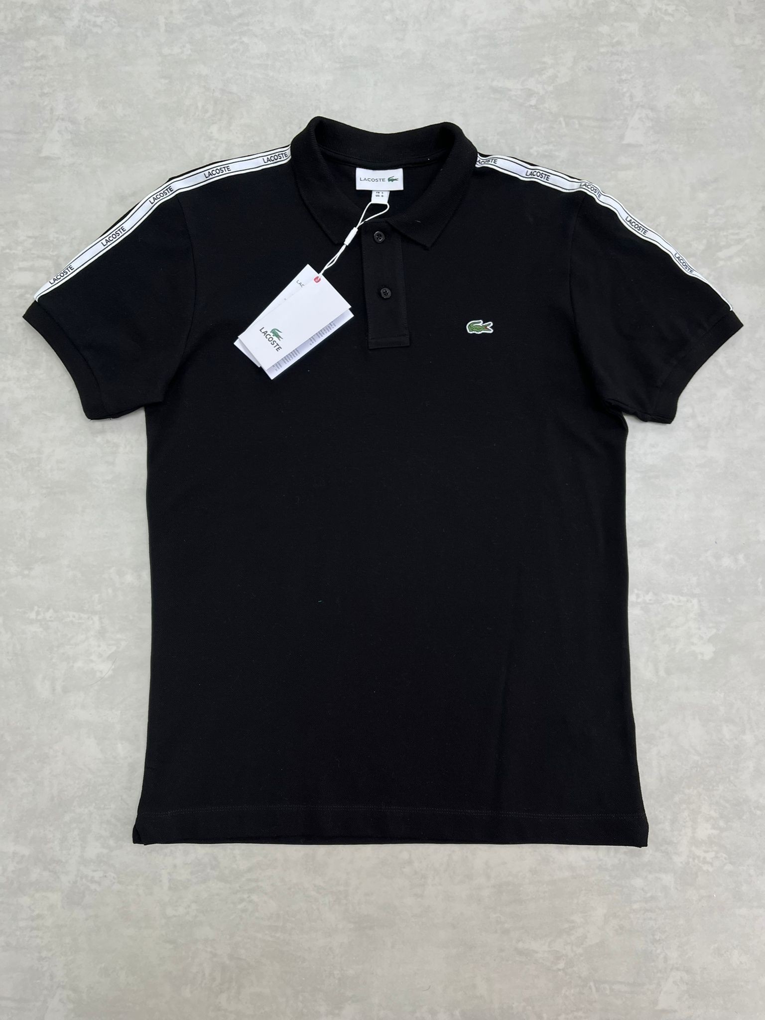 Kolları Şeritli Mini Logo Polo Yaka Siyah T-shirt