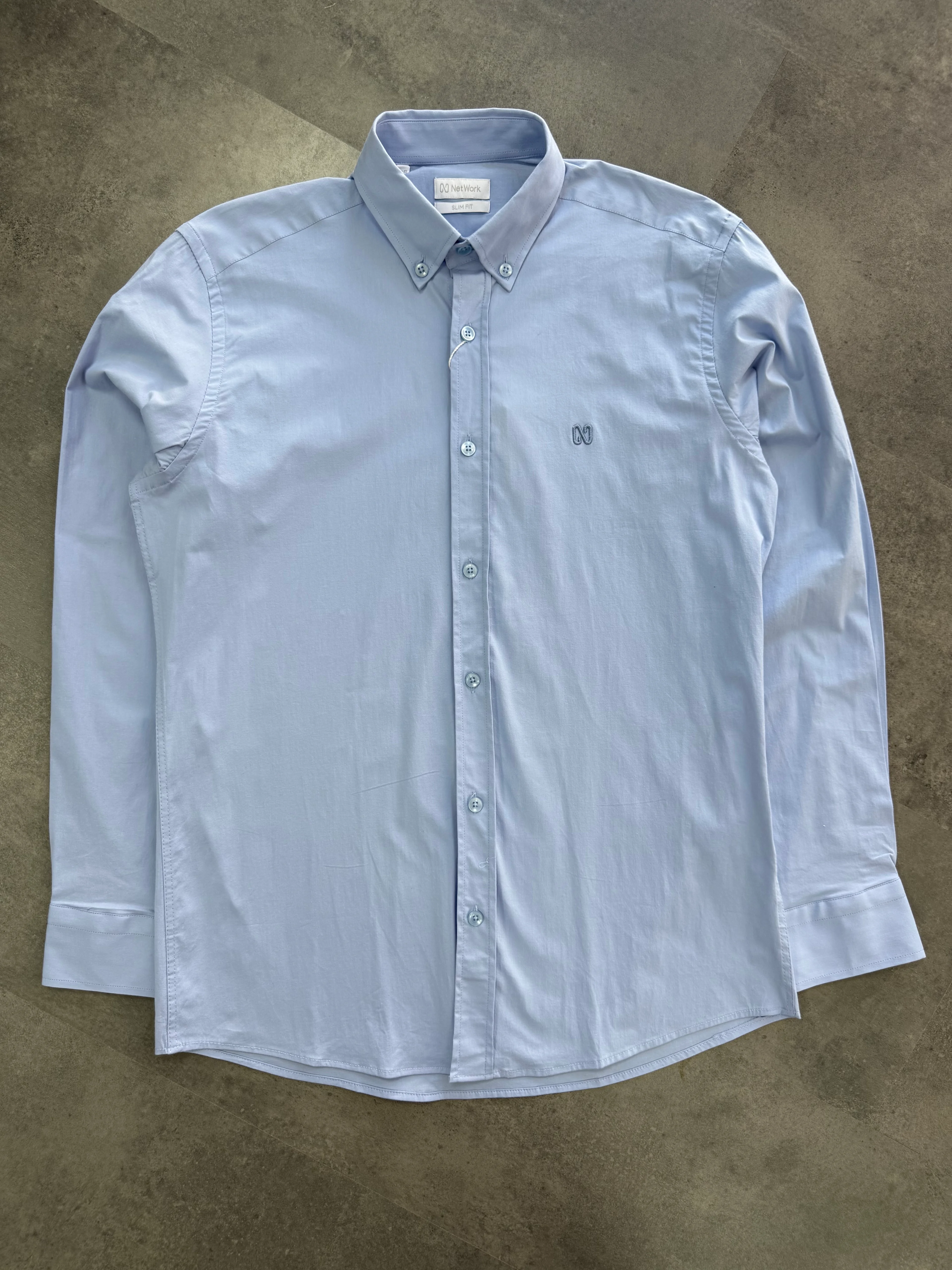 Yeni Sezon Premium Pamuk Basic Mini Logo Kışlık Gömlek - MAVİ