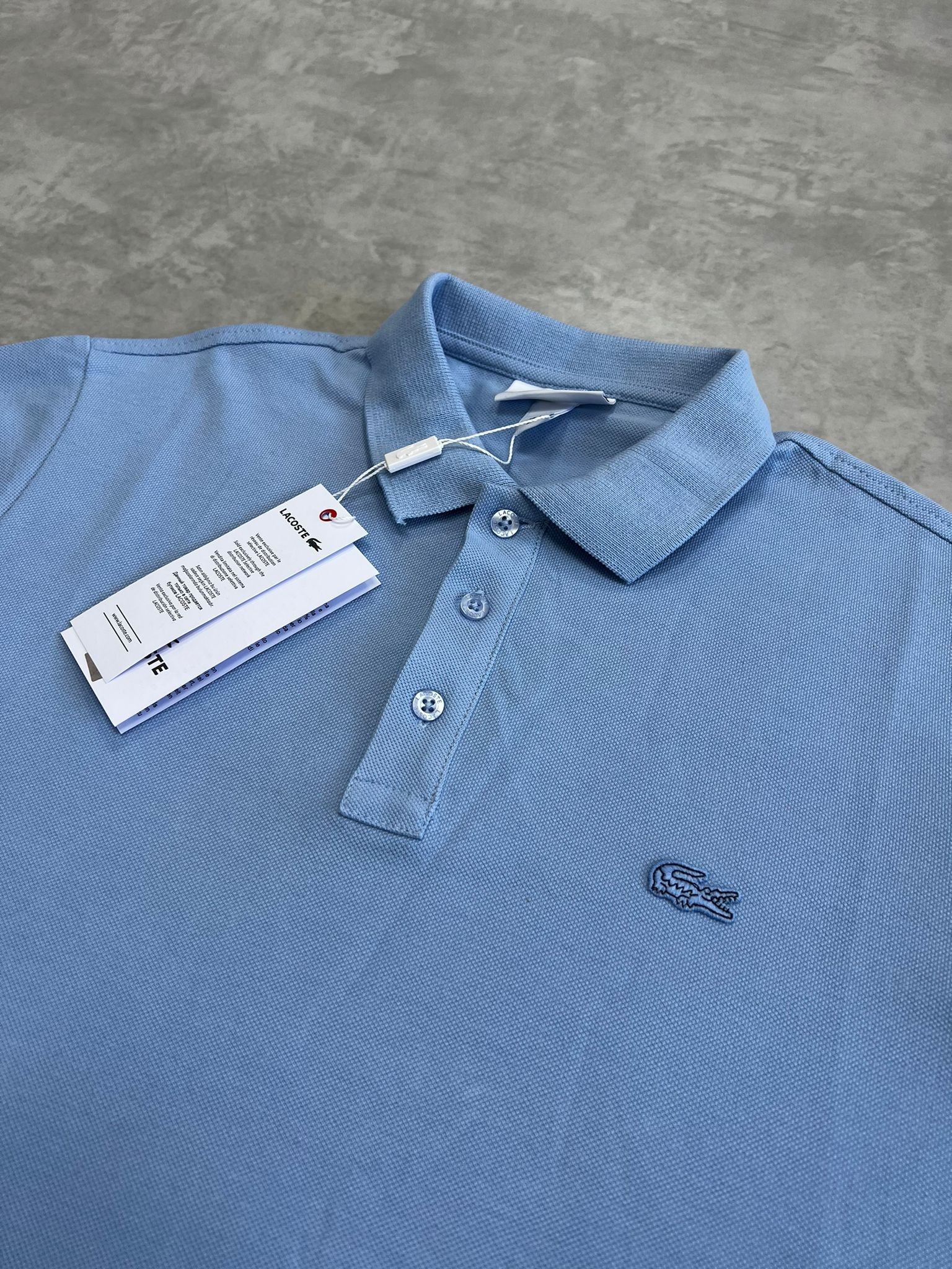 Classic Paris Logo Polo Yaka Light Blue T-shirt
