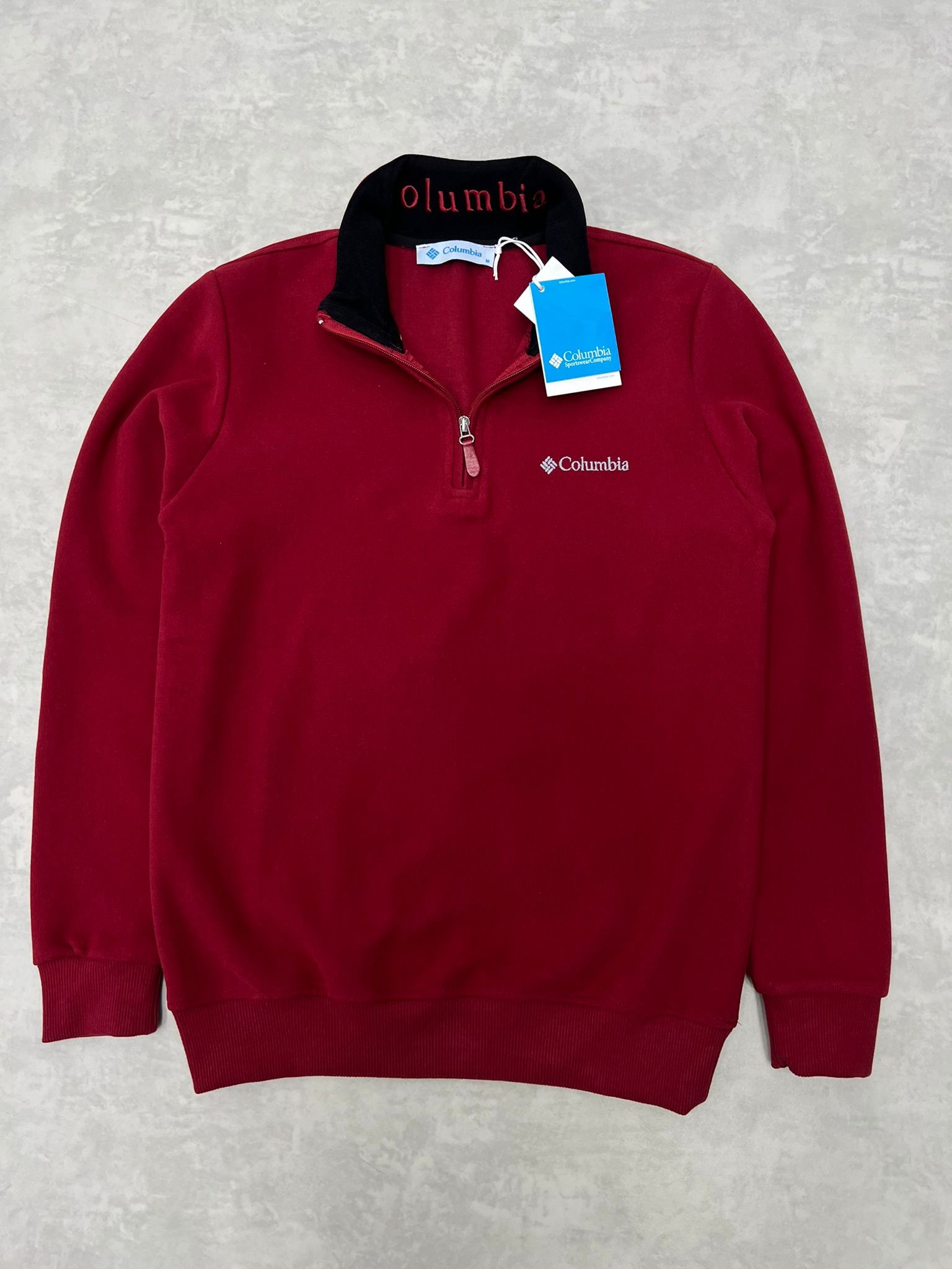 Yarım Fermuarlı Basic Selanik Kumaş Bordo Sweatshirt