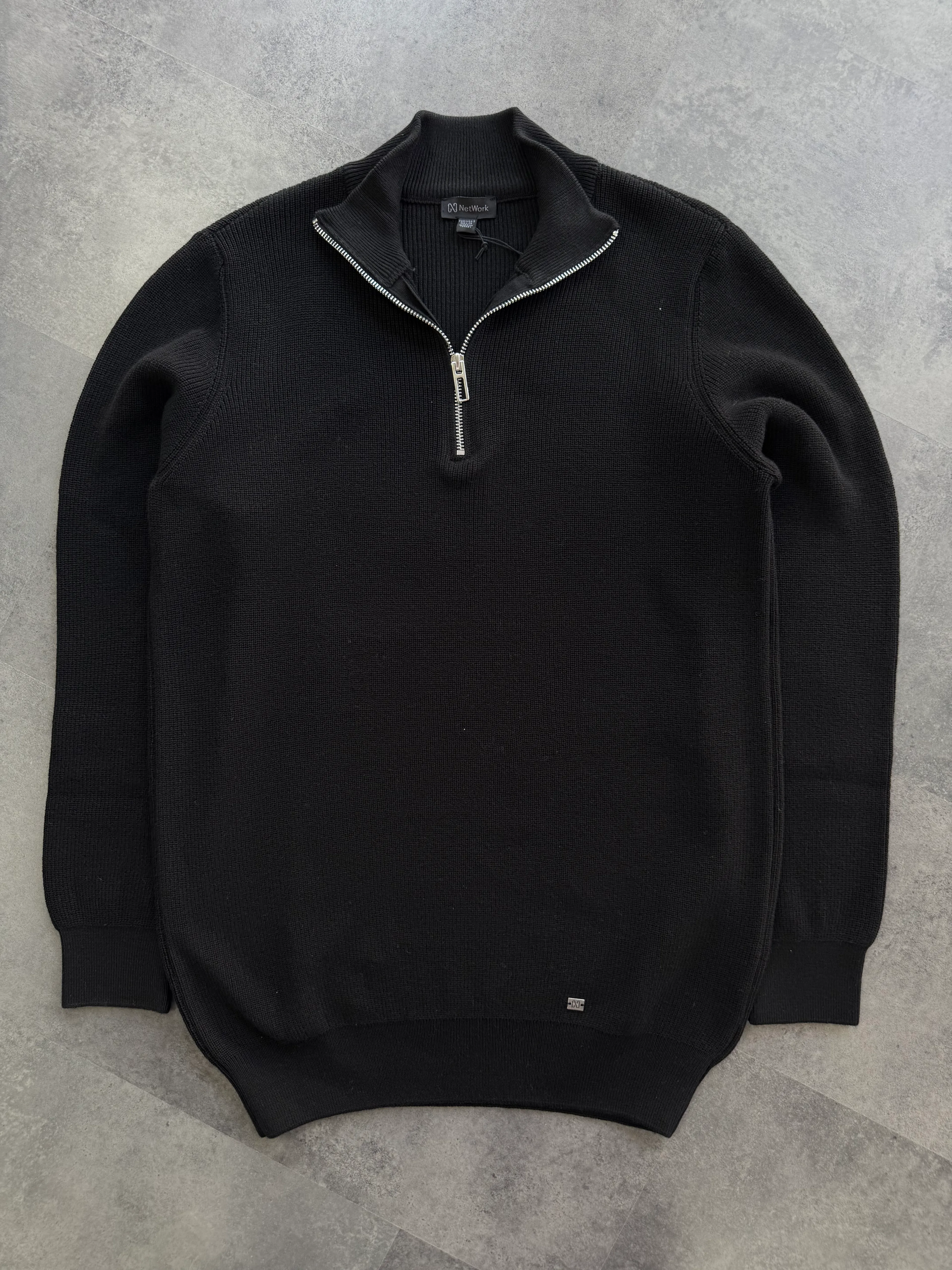 Yeni Sezon Özel Seri Triko Yarım Fermuarlı Sweatshirt - SİYAH