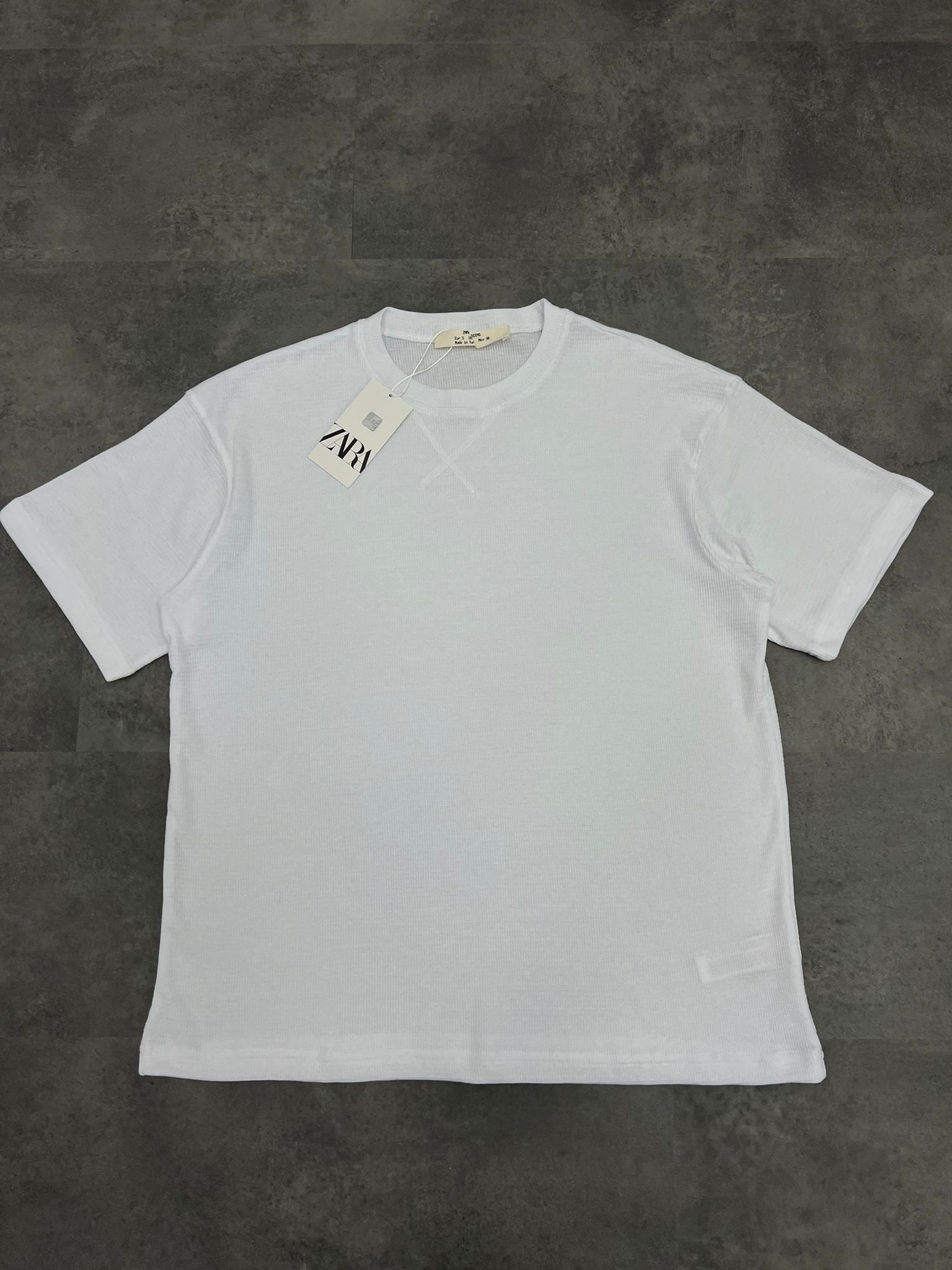 Yeni Sezon Oversize Waffle Kumaş Relax Fit White T-shirt