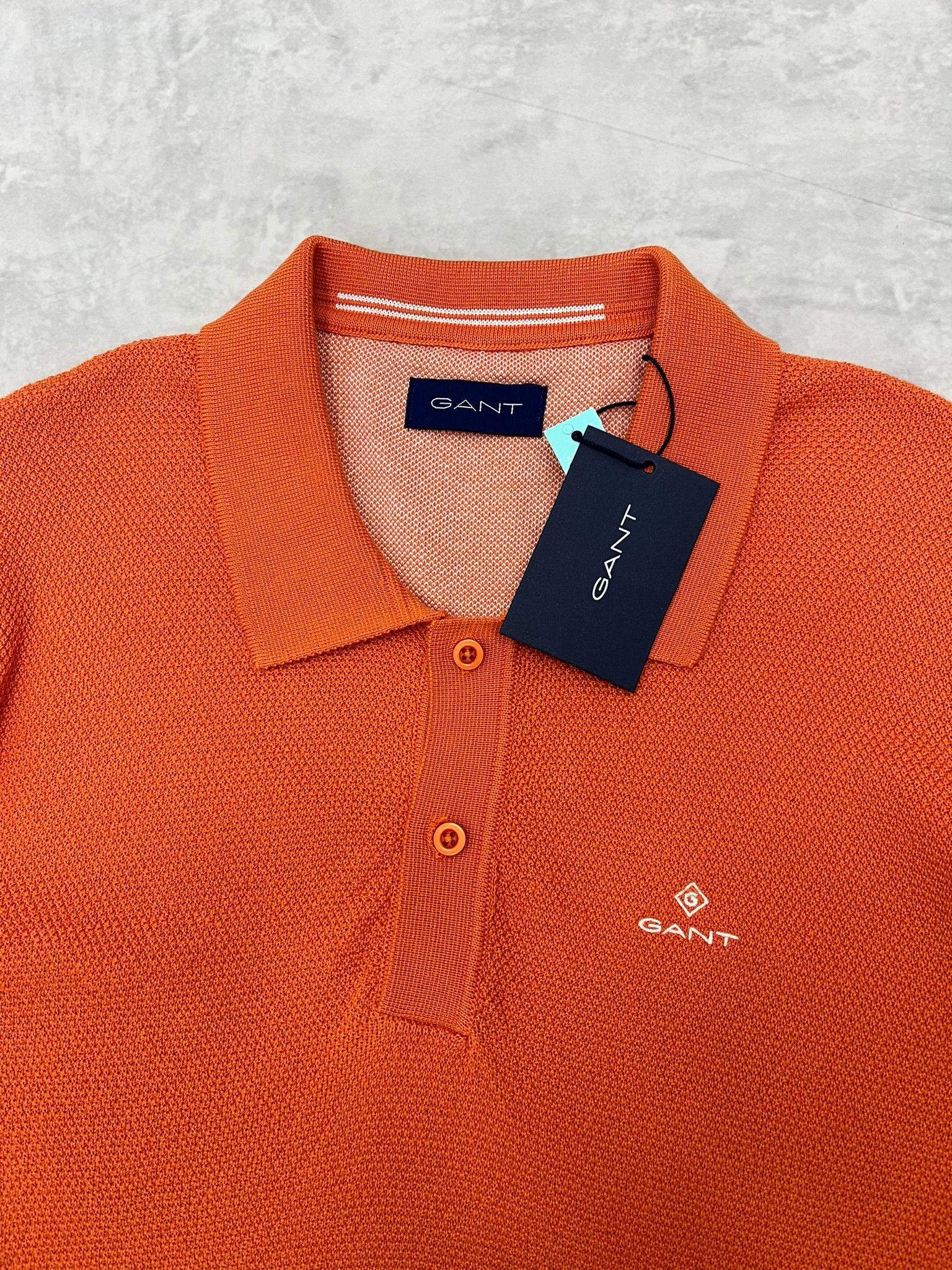 Yeni Classic Basic Logo Örgü Triko Kumaş Polo Yaka Turuncu Sweatshirt 