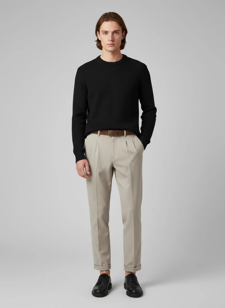 Yeni Sezon Kemerli İtalyan Kumaş Kalın Kışlık Casual Pantalon - KREM
