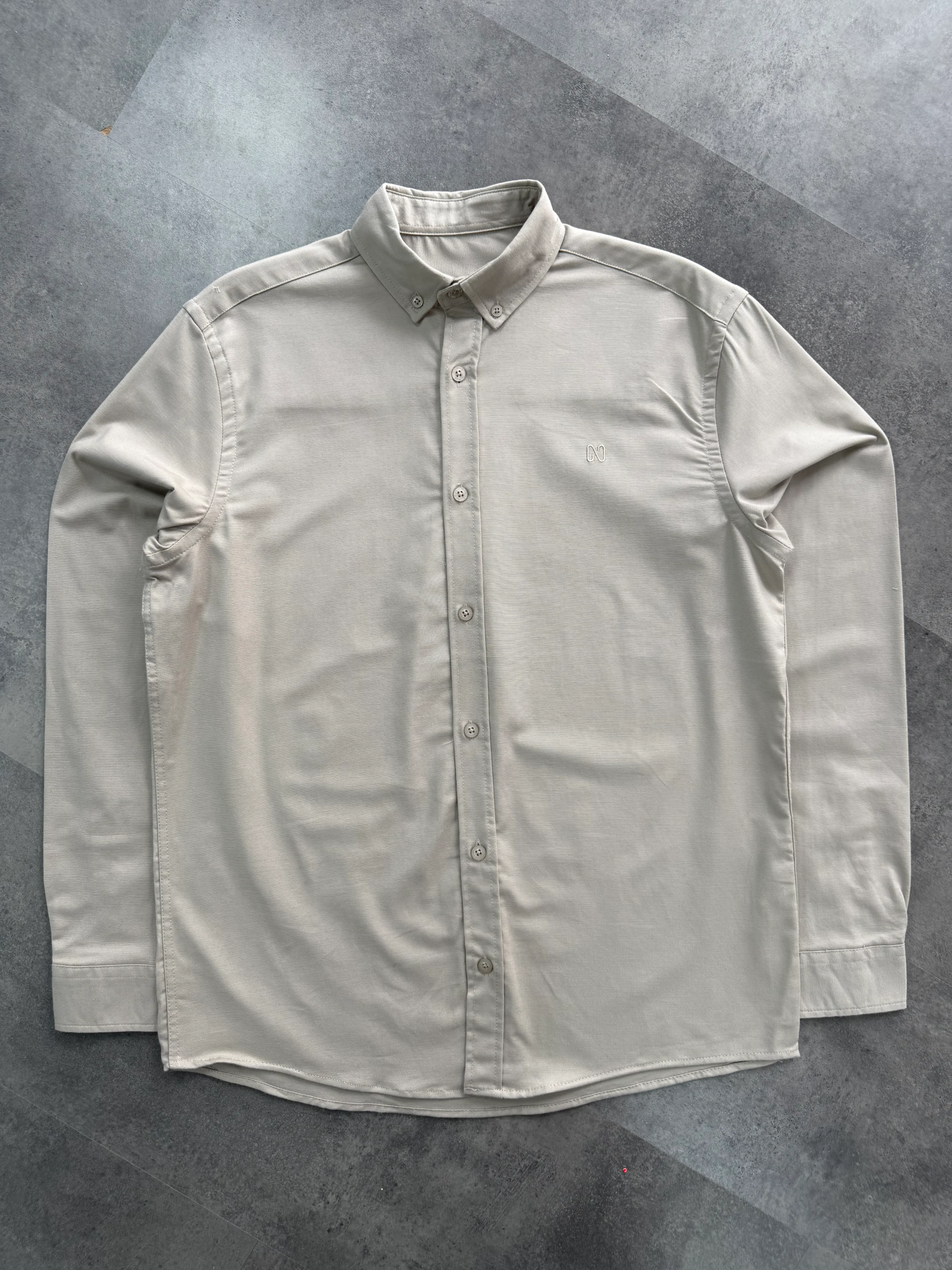 Yeni Sezon Premium Pamuk Basic Mini Logo Kışlık Gömlek - BEJ