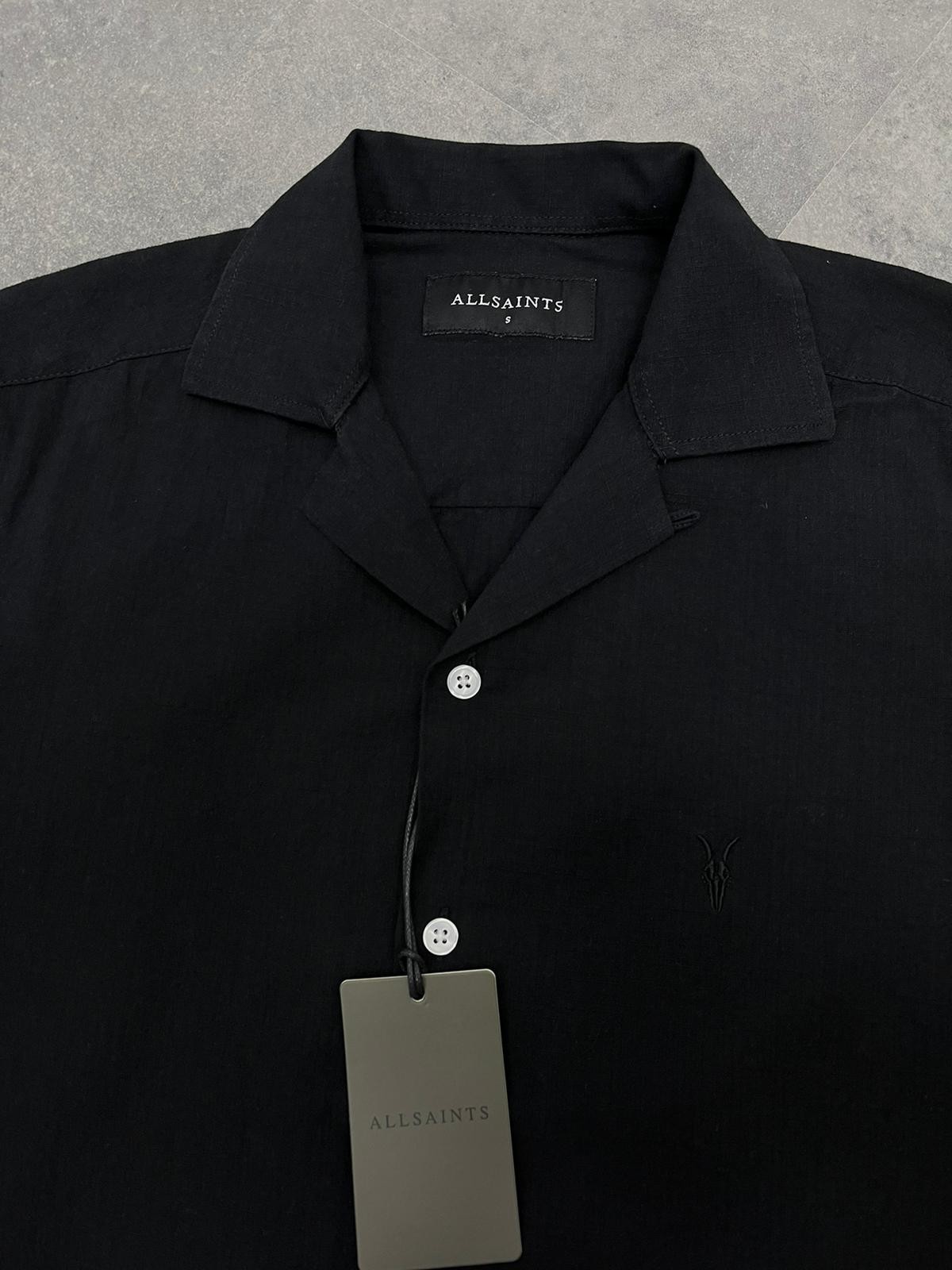 Yeni Sezon Basic Mini Logo Yarım Kollu Keten Black Gömlek