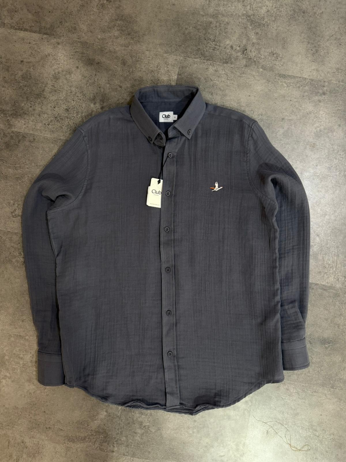 Yeni Sezon Classic Casual Basic Müslin Gömlek - ANTRASİT