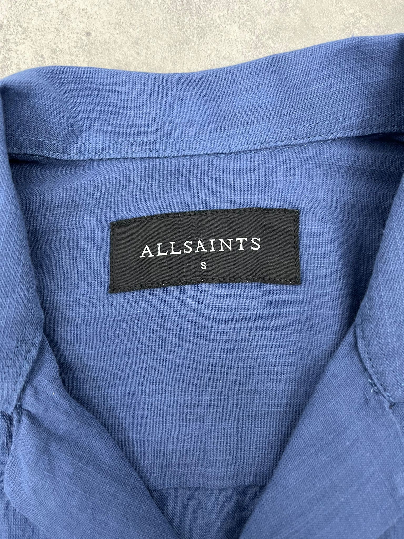 Yeni Sezon Basic Mini Logo Yarım Kollu Keten Blue Gömlek