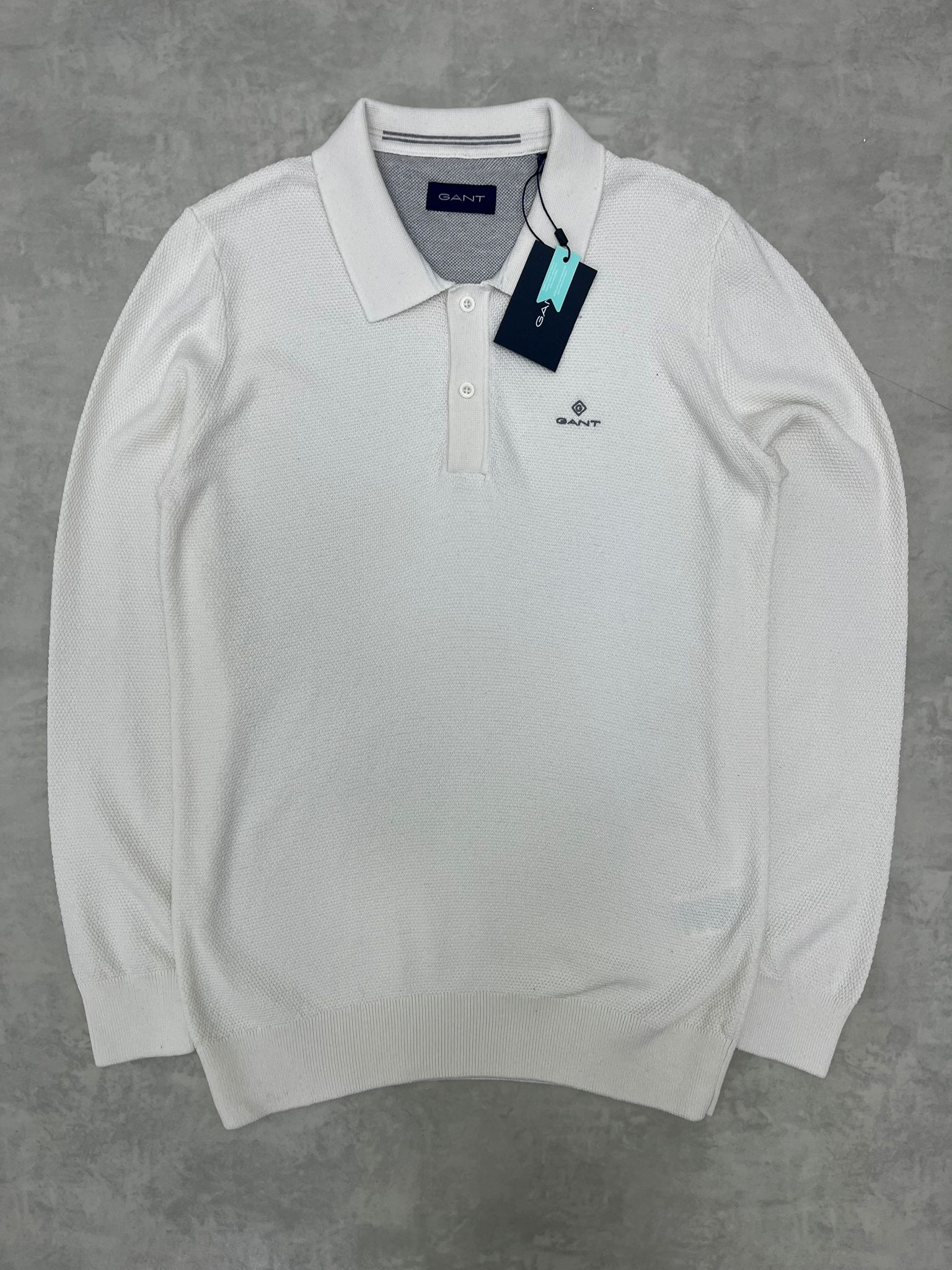 Yeni Classic Basic Logo Örgü Triko Kumaş Polo Yaka White Sweatshirt 