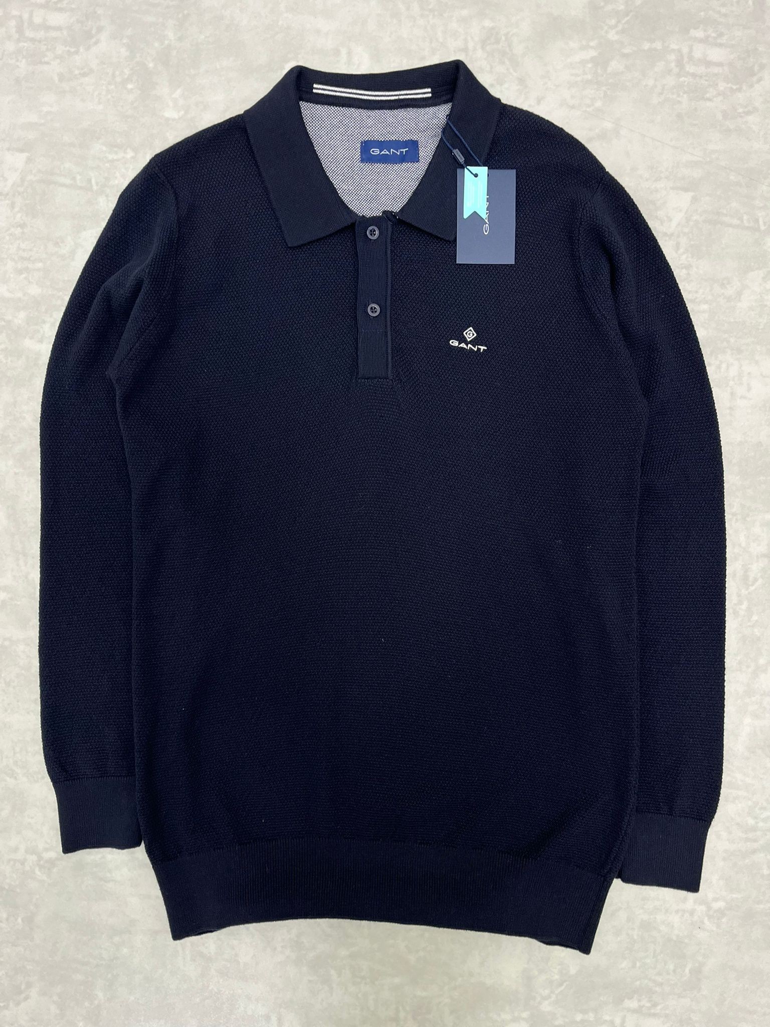 Yeni Classic Basic Logo Örgü Triko Kumaş Polo Yaka Navy Blue Sweatshirt 