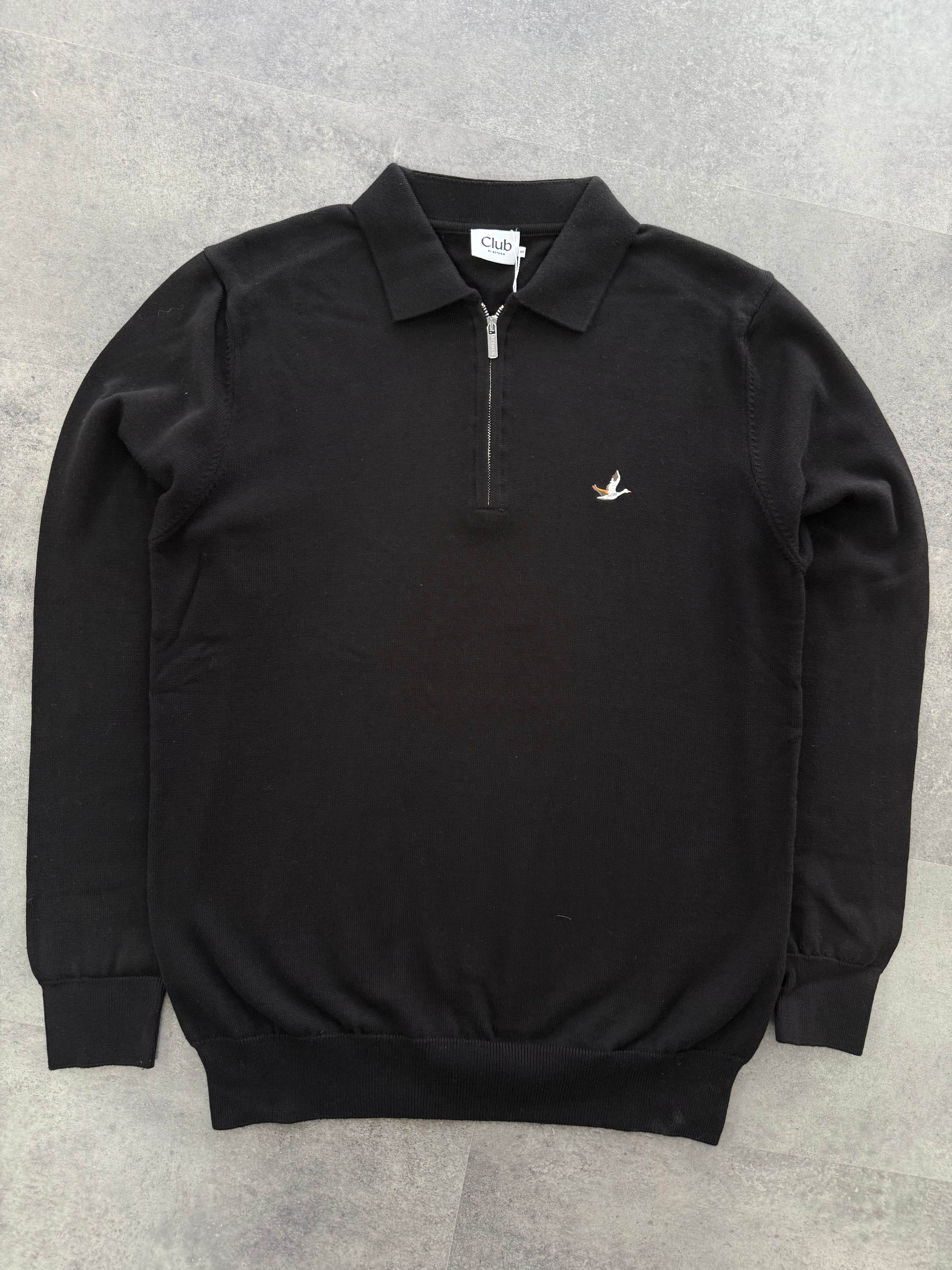 Yeni Sezon Premium Triko Yarım Fermuarlı Sweatshirt - SİYAH