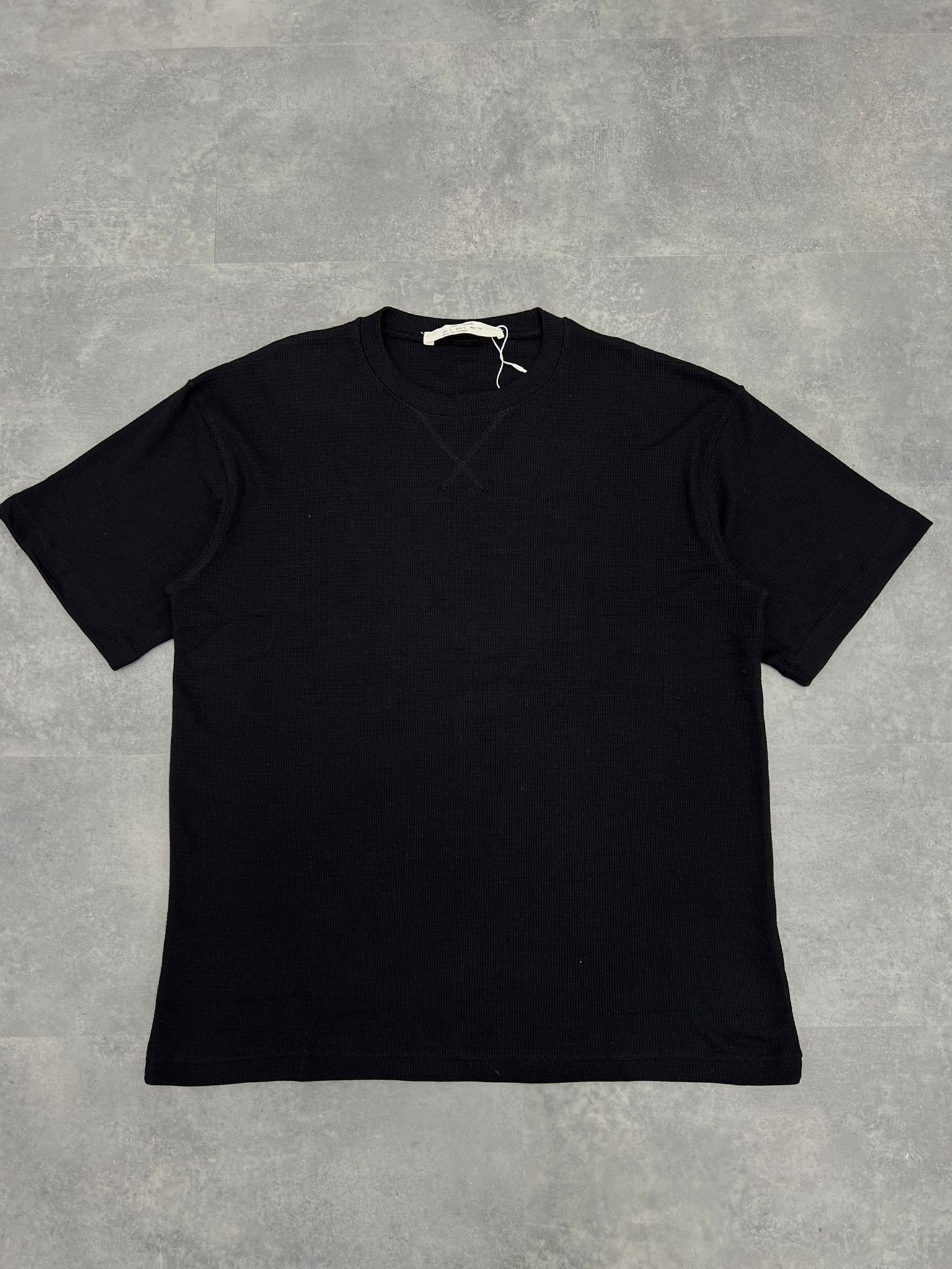 Yeni Sezon Oversize Waffle Kumaş Relax Fit Black  T-shirt