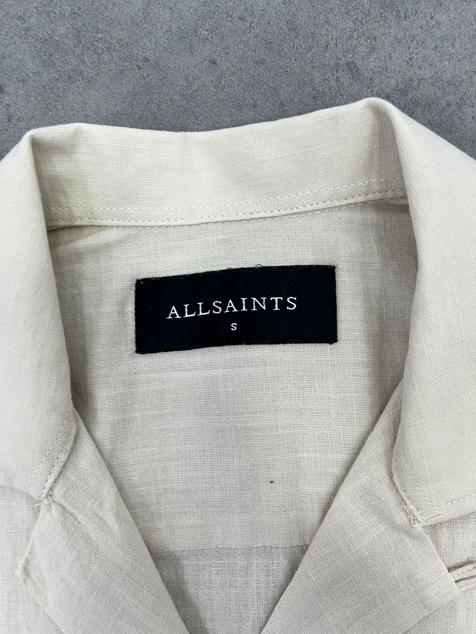 Yeni Sezon Basic Mini Logo Yarım Kollu Keten Cream  Gömlek