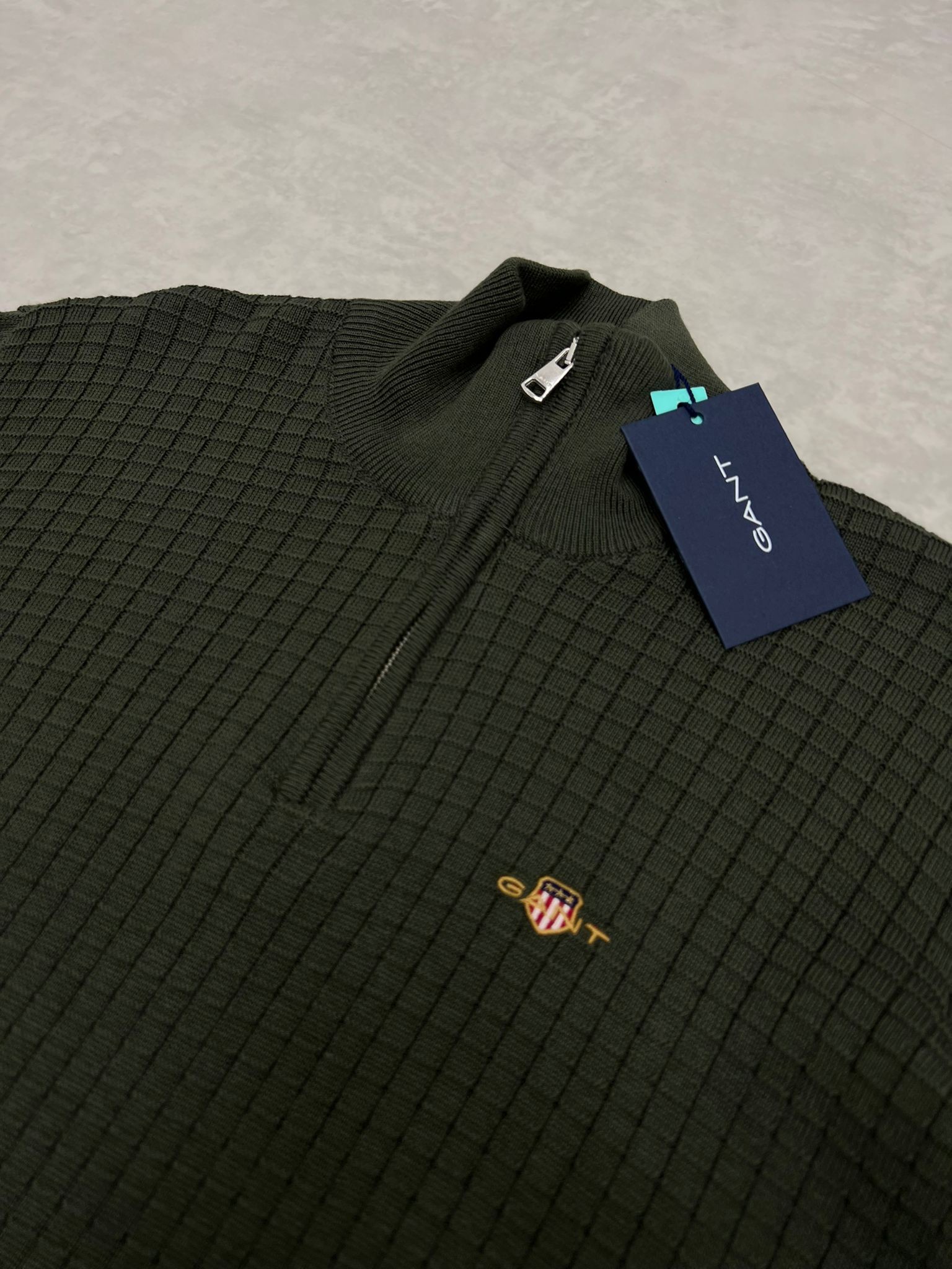 Yeni Sezon Kışlık Triko Haki Yarım Fermuarlı Sweatshirt