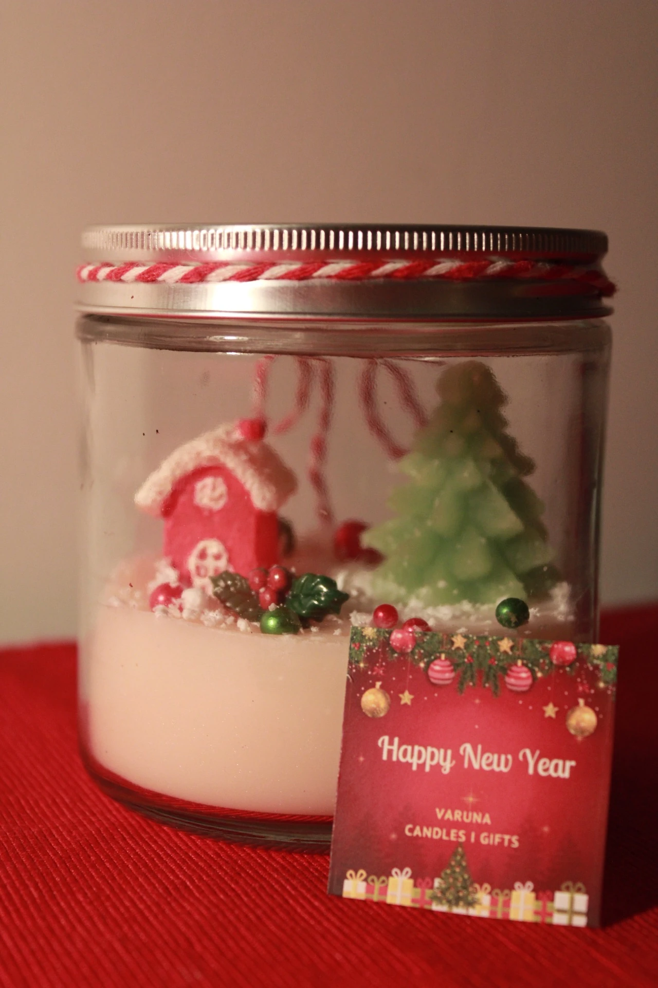 Mini Ev Temalı Cam Kavanoz Yılbaşı Mumu