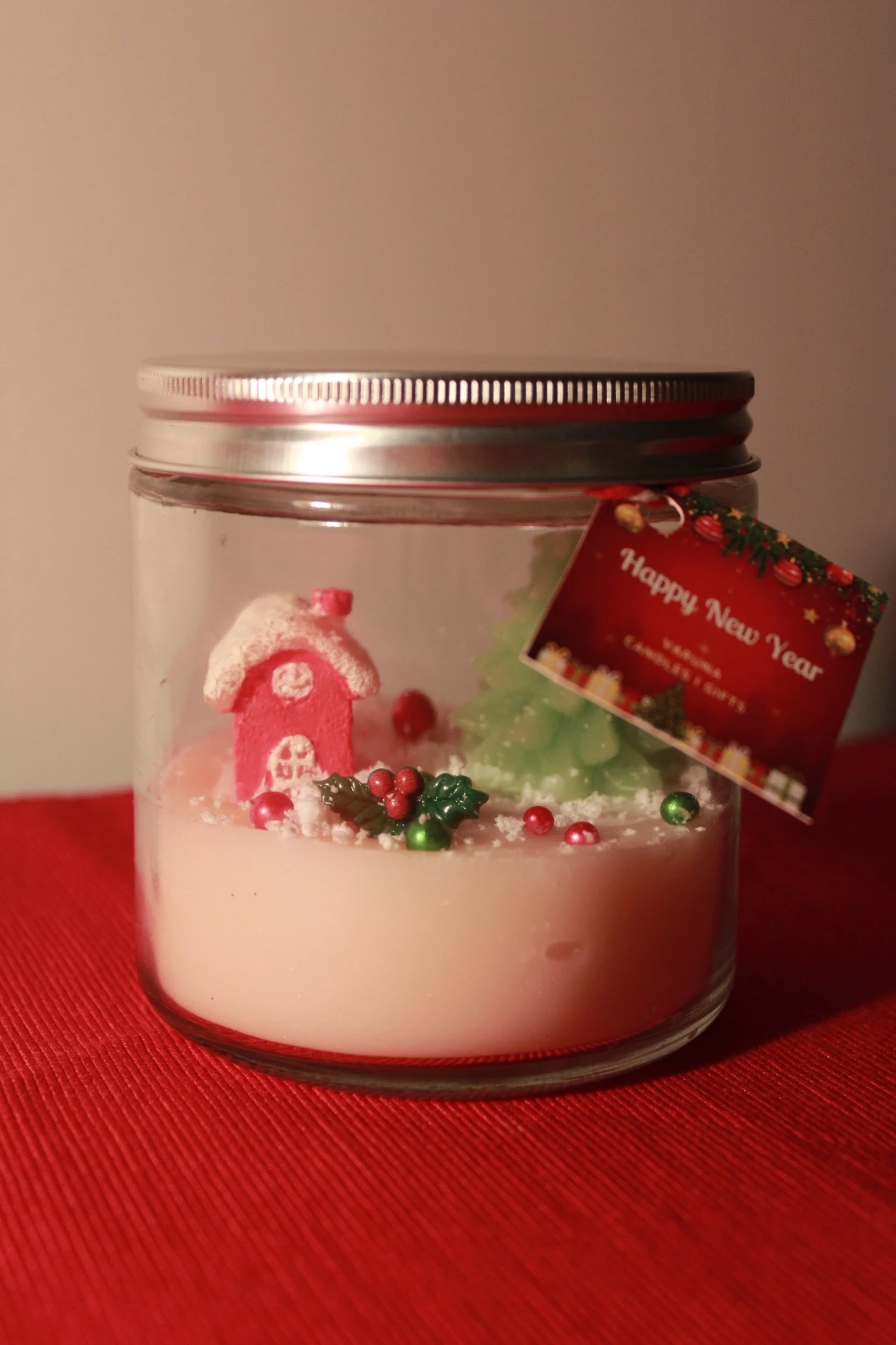 Mini Ev Temalı Cam Kavanoz Yılbaşı Mumu