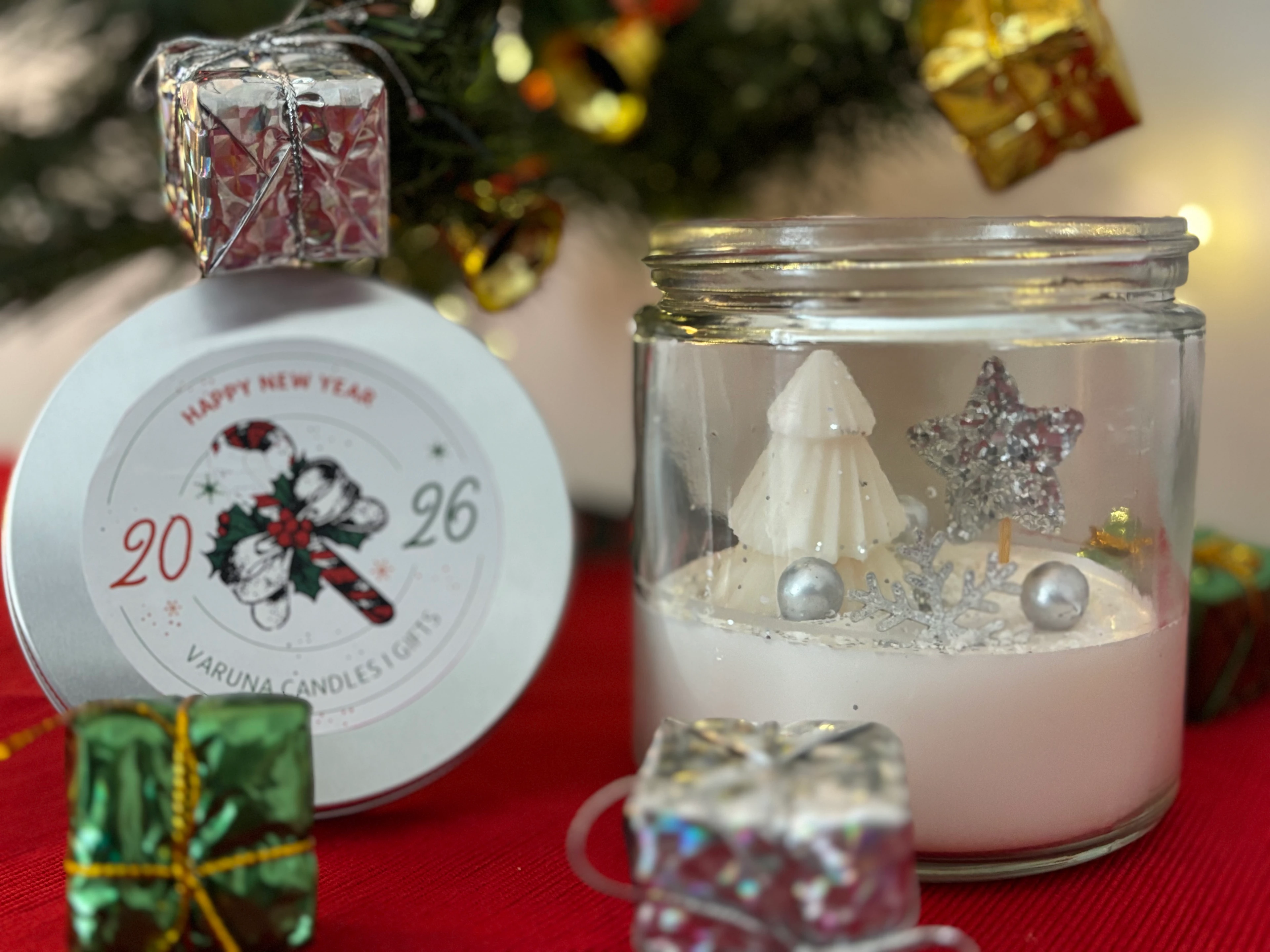 Gümüş Temalı Cam Kavanoz Mum