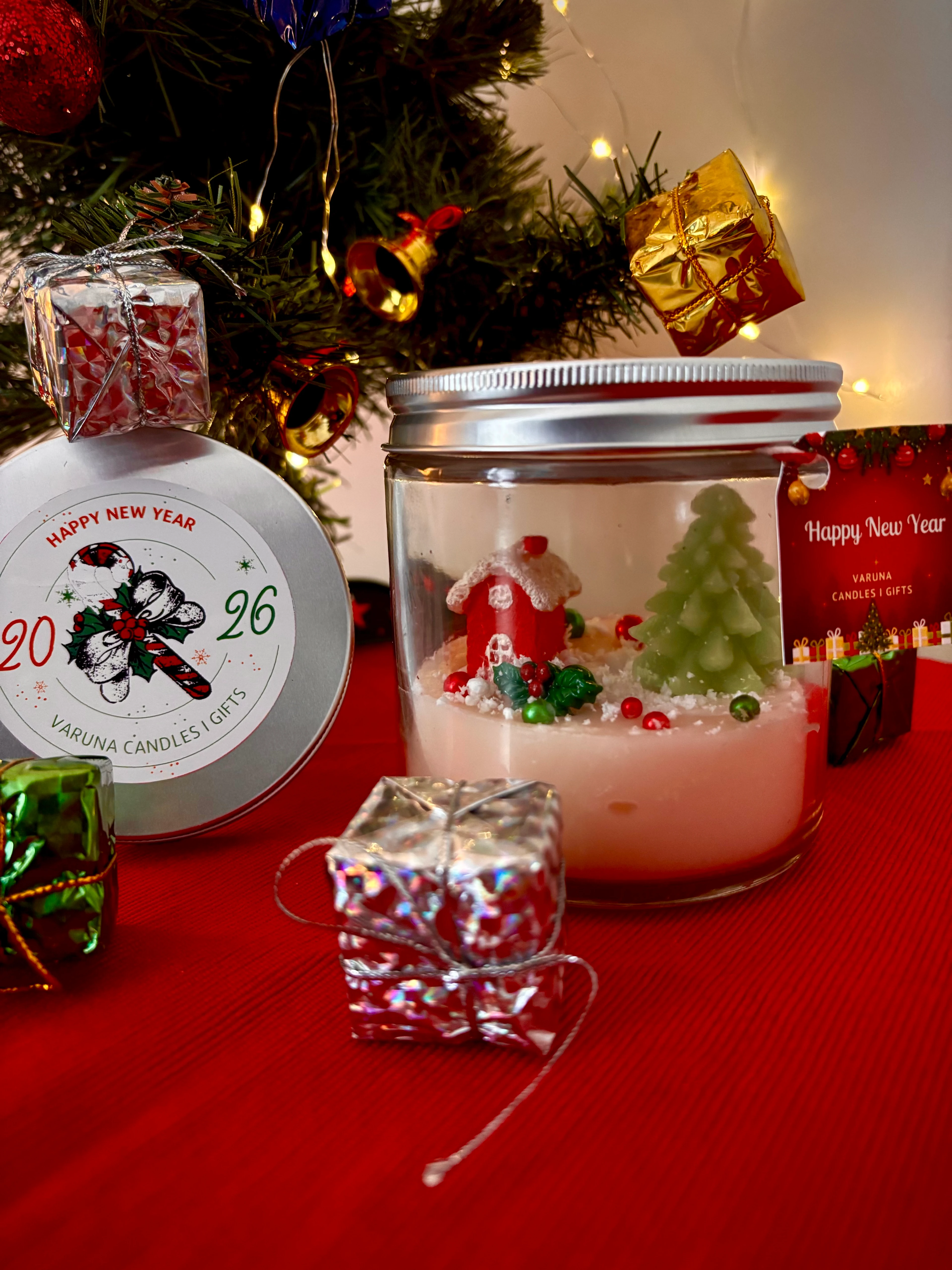 Mini Ev Temalı Cam Kavanoz Yılbaşı Mumu