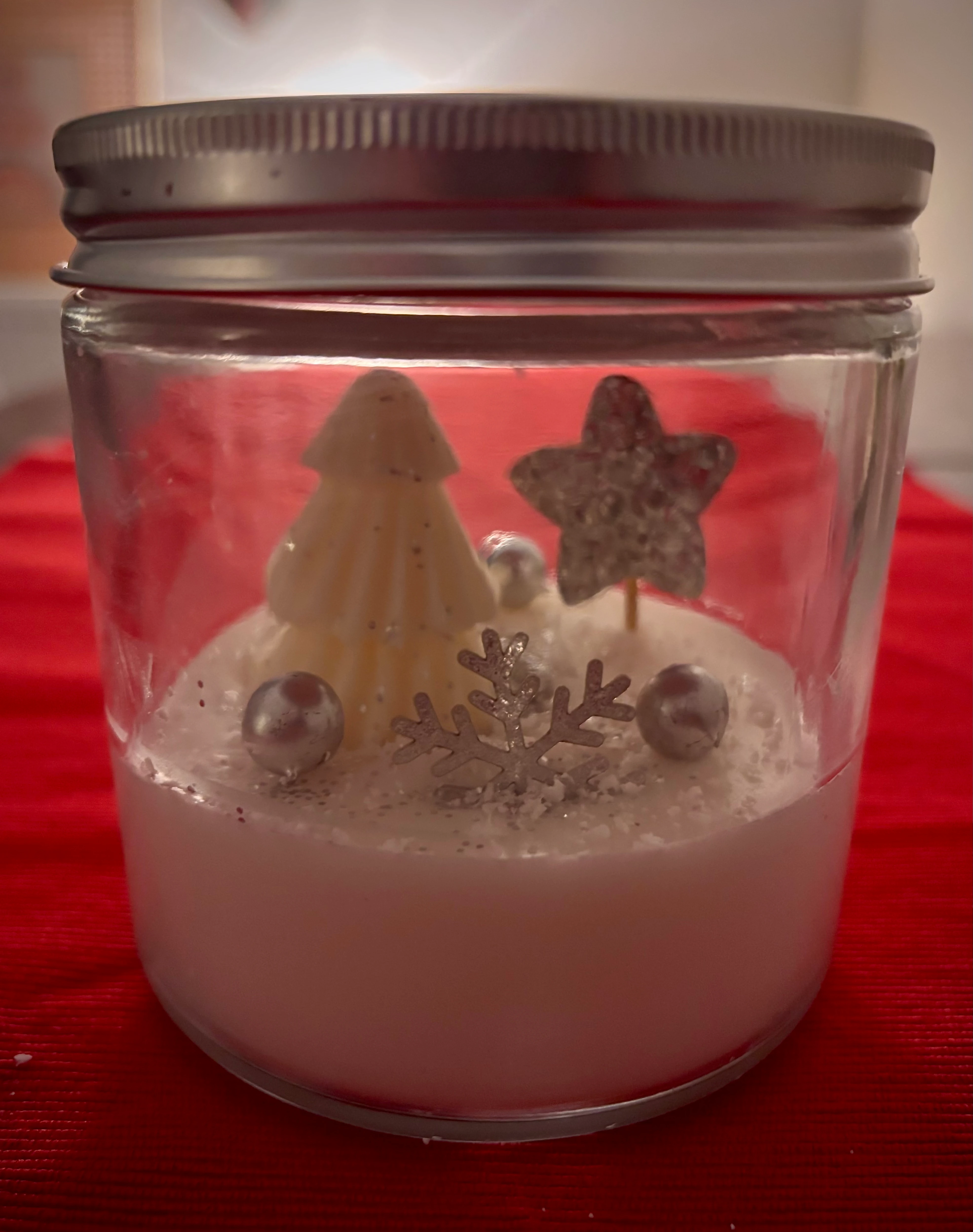 Gümüş Temalı Cam Kavanoz Mum