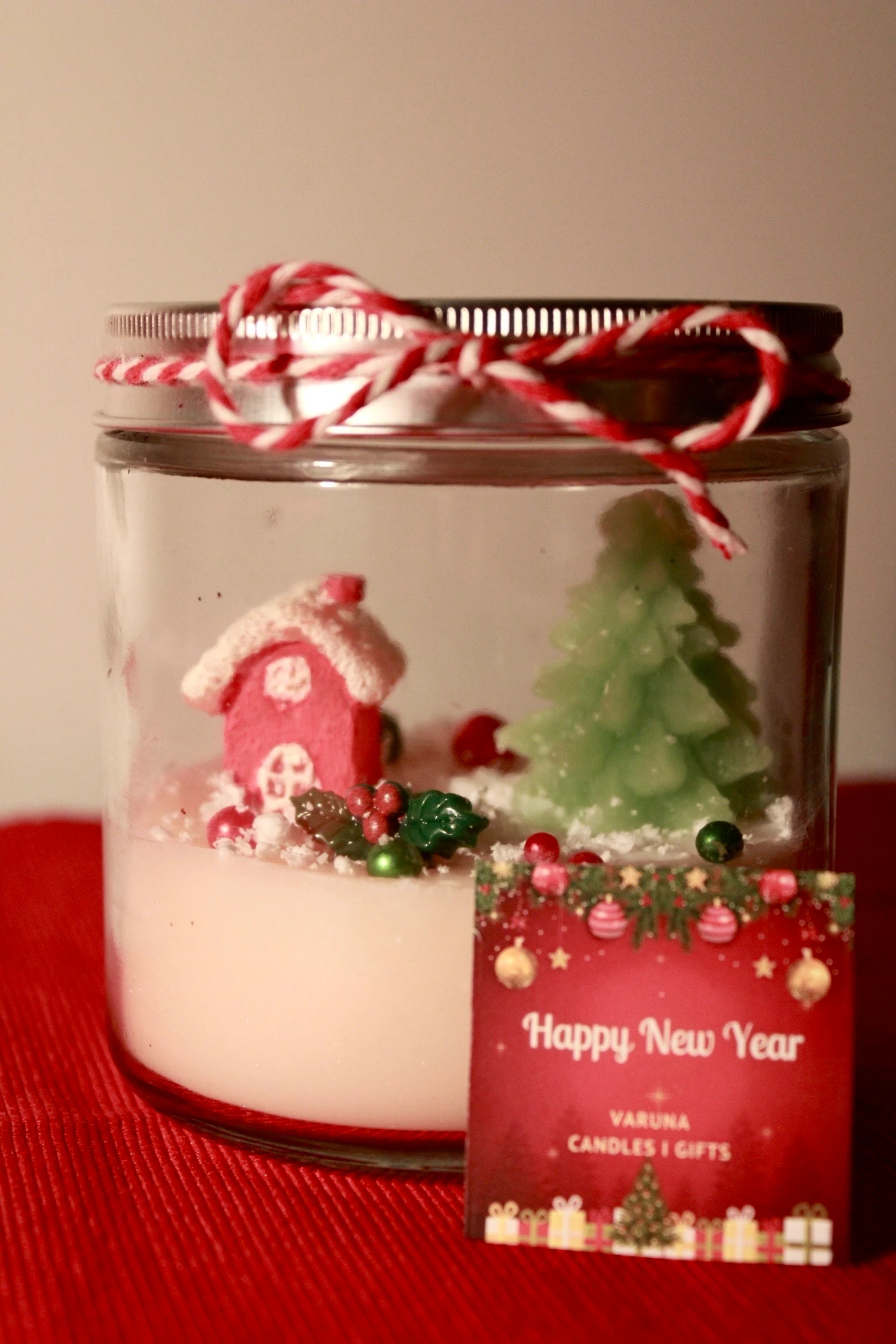 Mini Ev Temalı Cam Kavanoz Yılbaşı Mumu