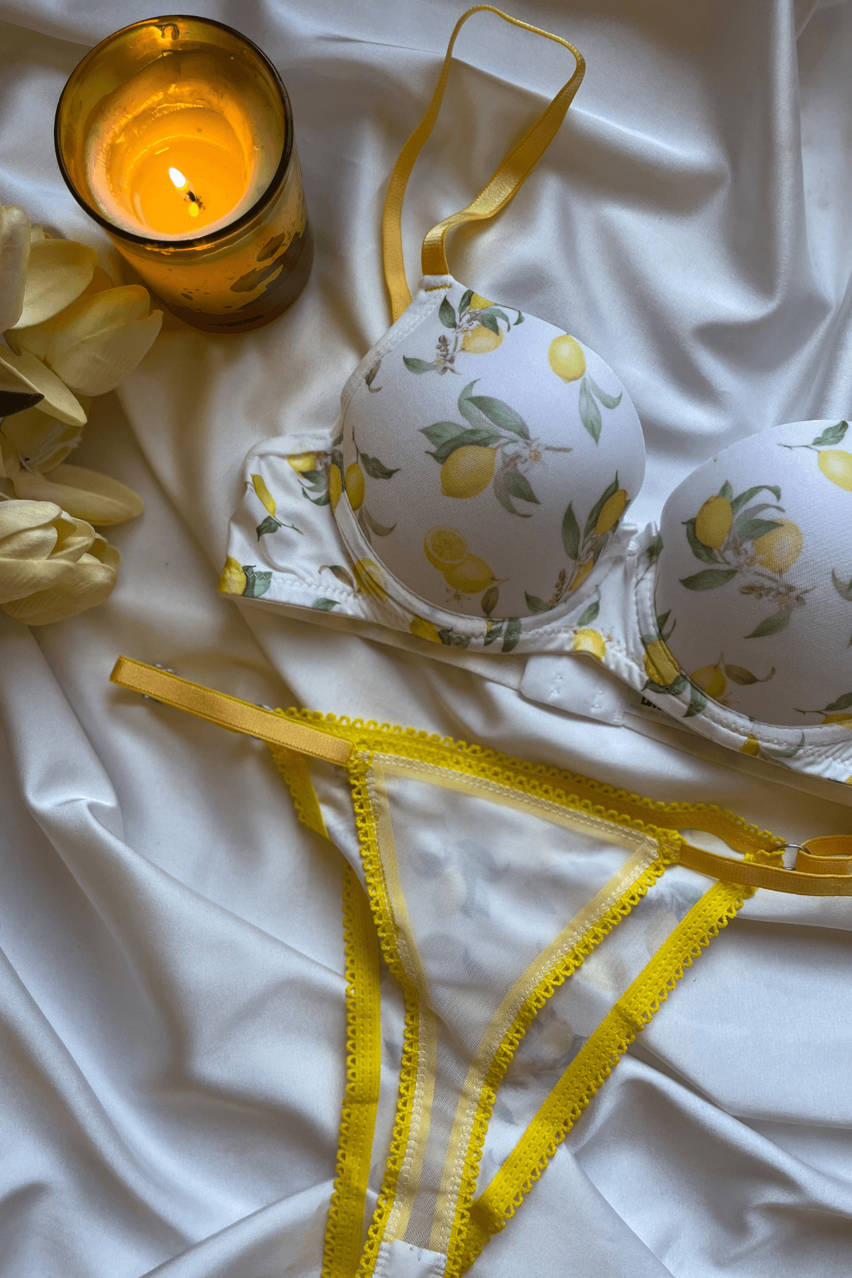 Amália Koleksiyonu - Limon Desenli Push-Up Bralet ve Tanga Külot Seti