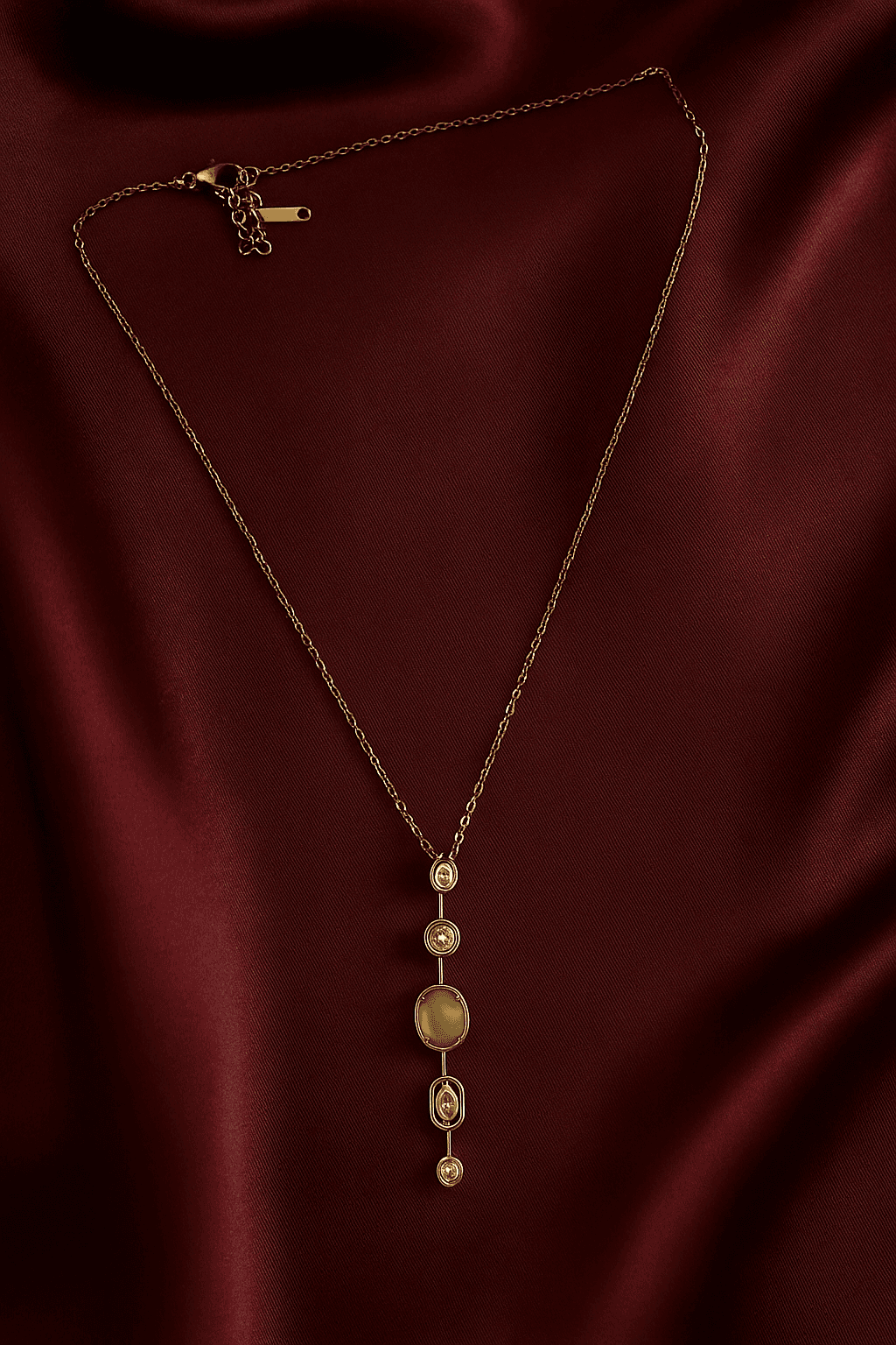 Gold Sarı Taşlı Çelik Kolye