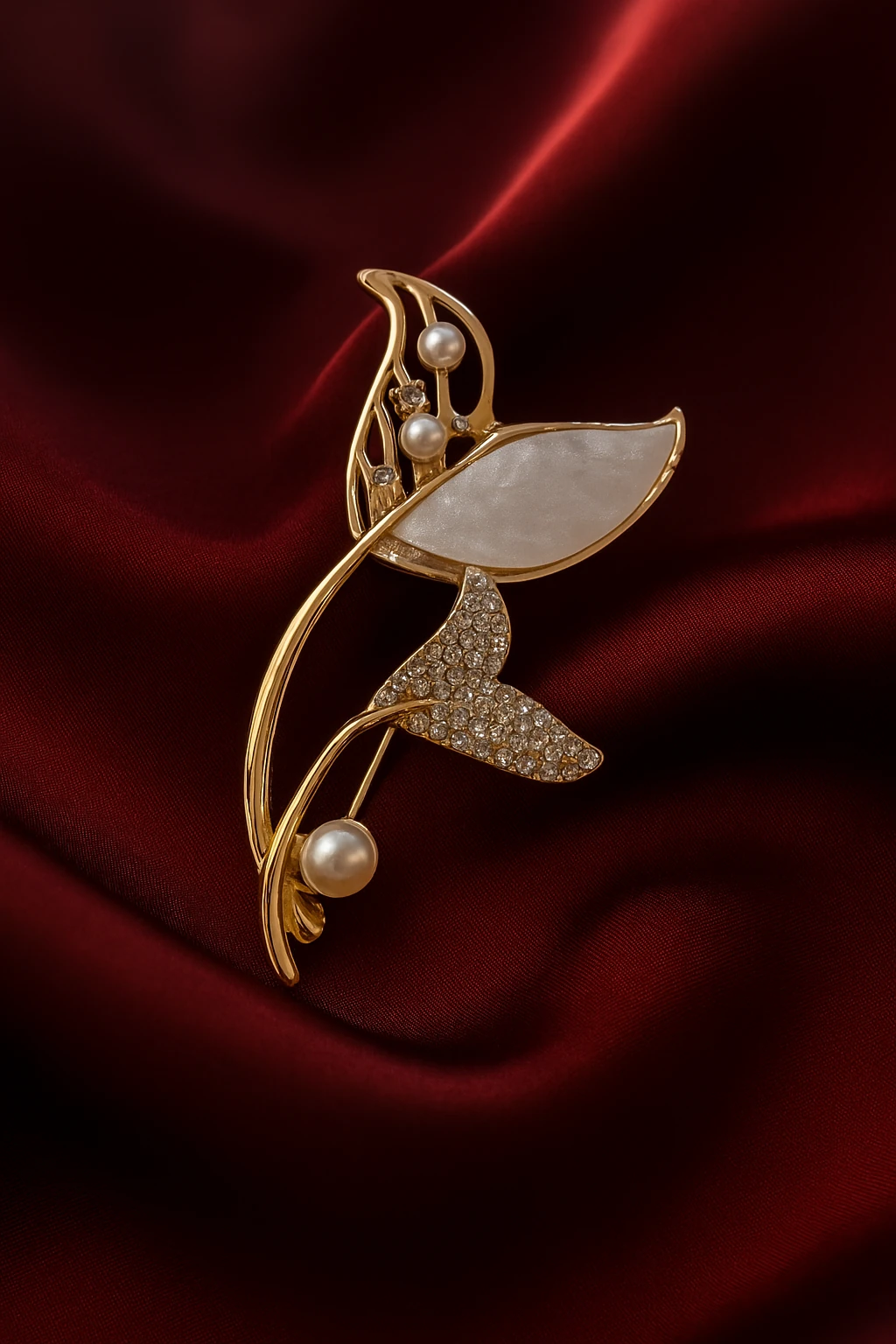 Sedefli Taş Detaylı Denizkızı Broş Çelik