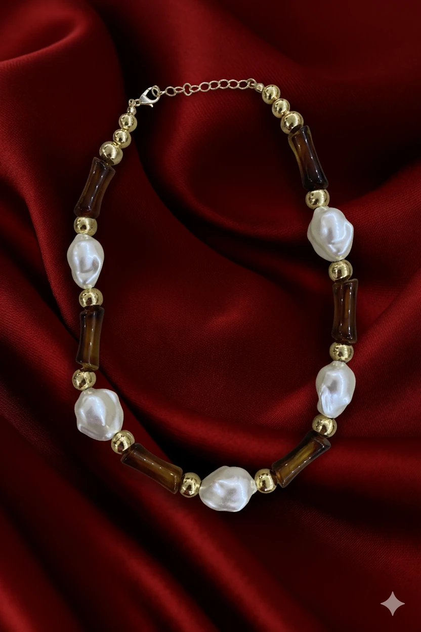 Kahverengi Kemik İnci Kolye 