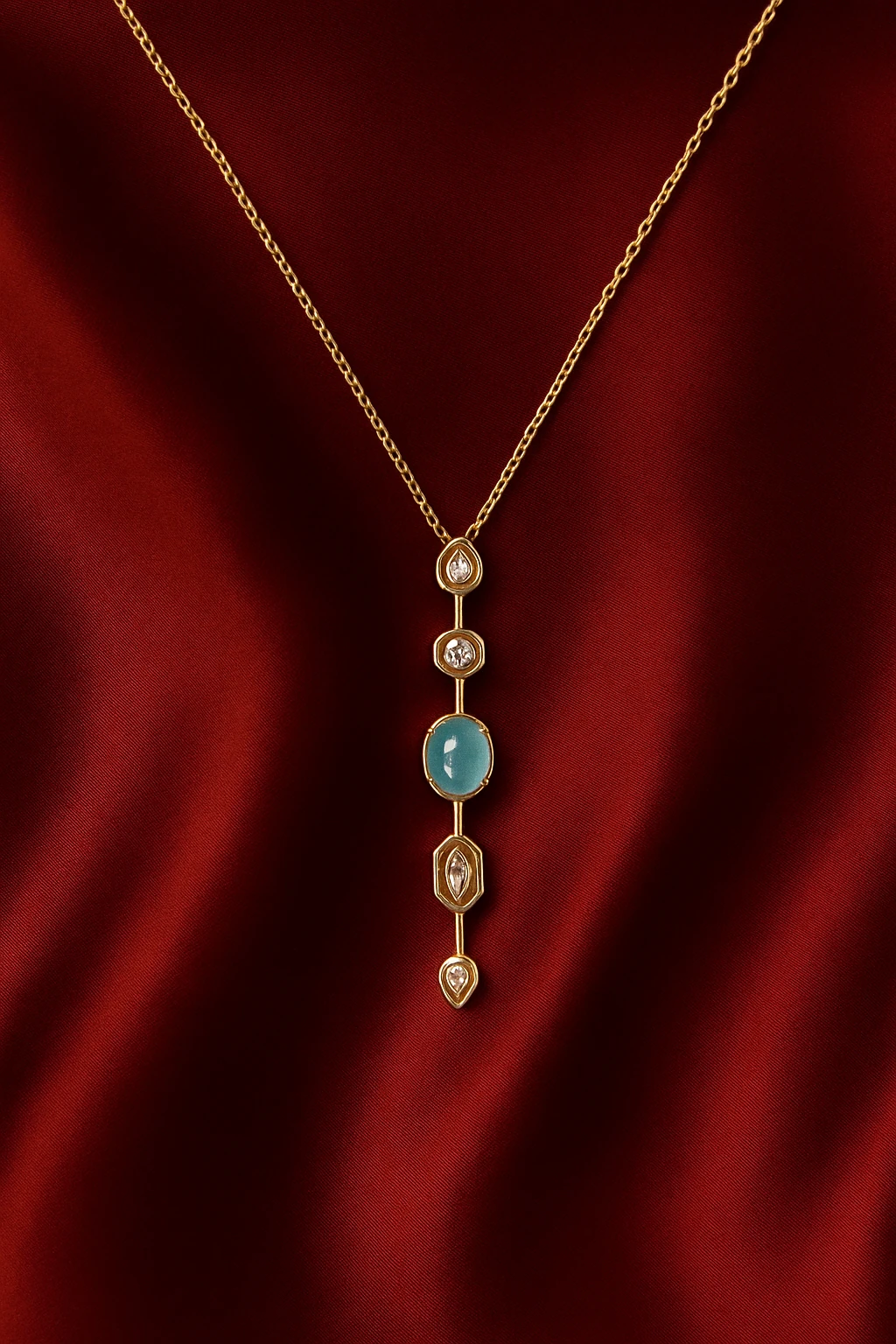 Gold Mavi Taşlı Çelik Kolye