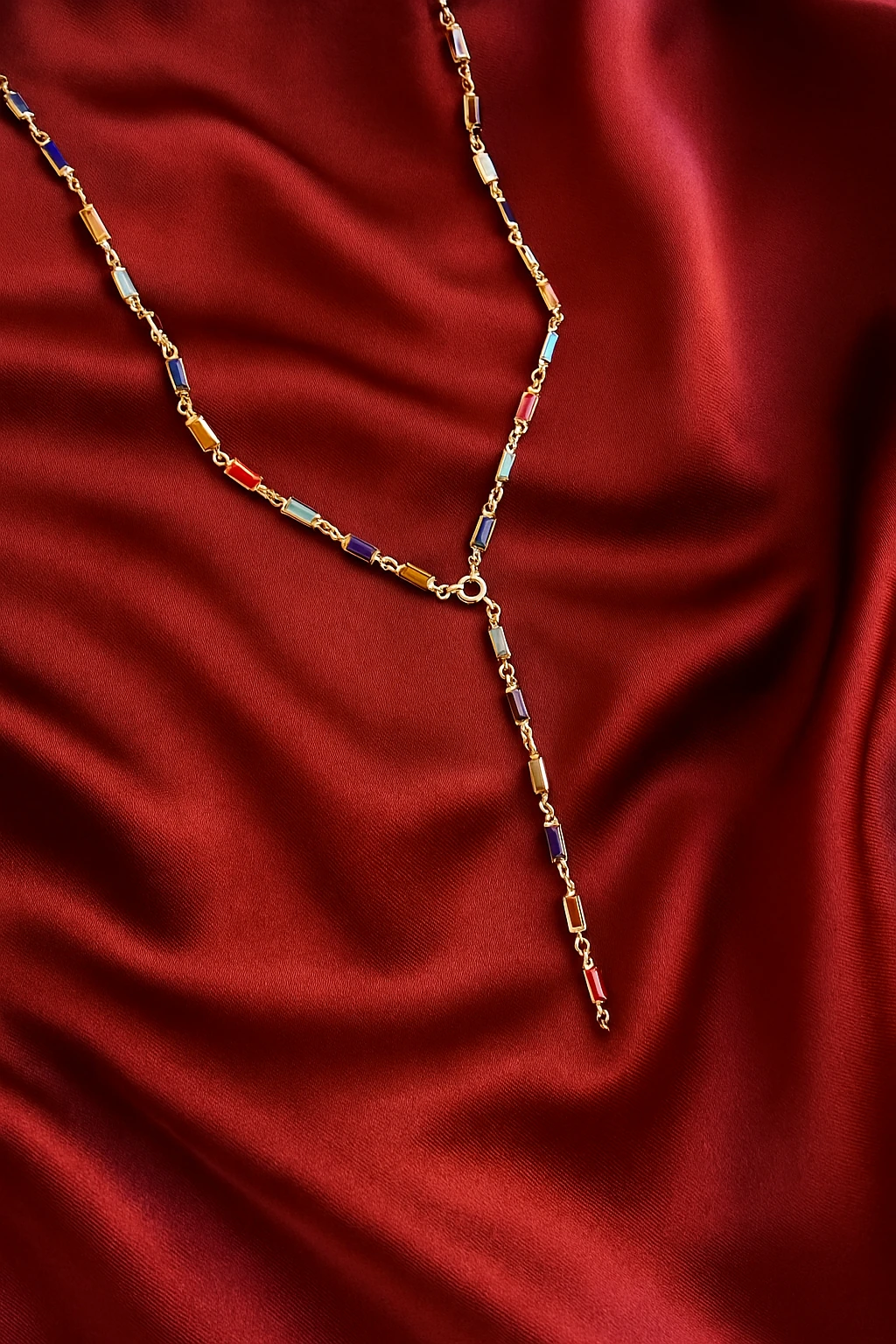 Renkli Baget Zirkon Taşlı Y Kolye Çelik