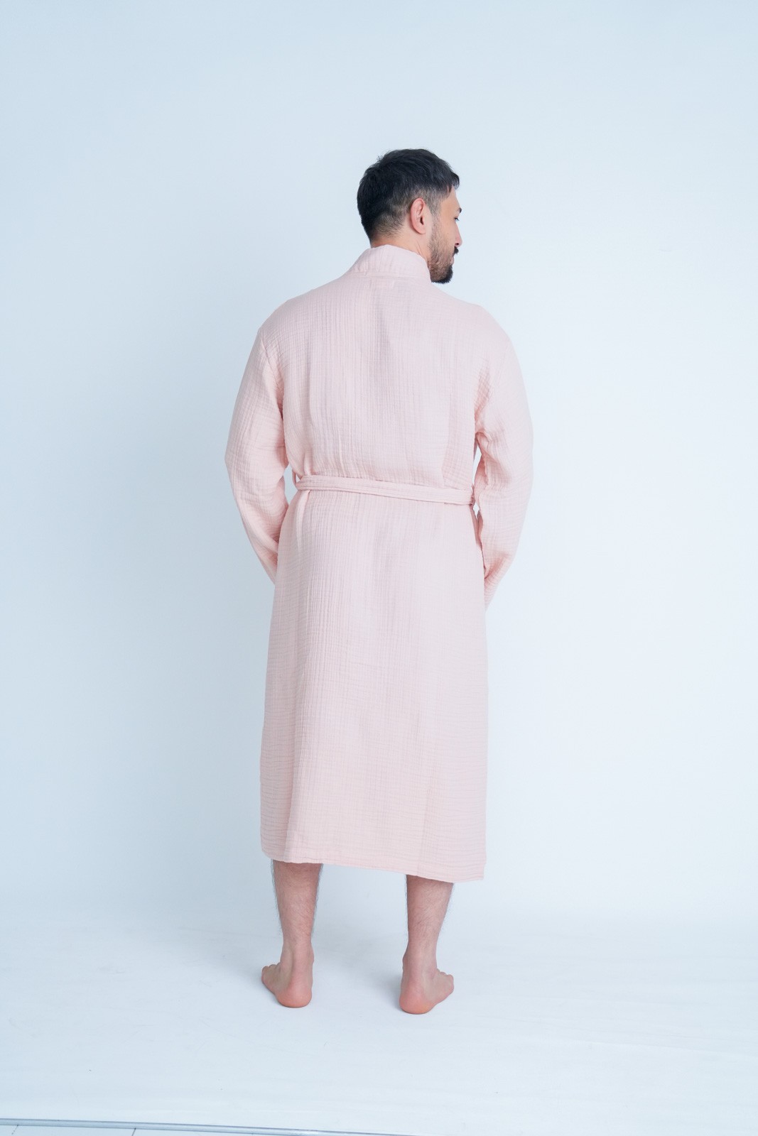 Müslin Bornoz/Sabahlık Kimono Modeli Pudra