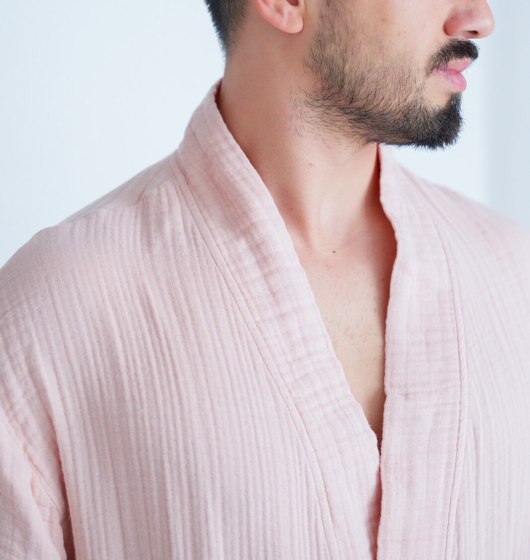 Müslin Bornoz/Sabahlık Kimono Modeli Pudra