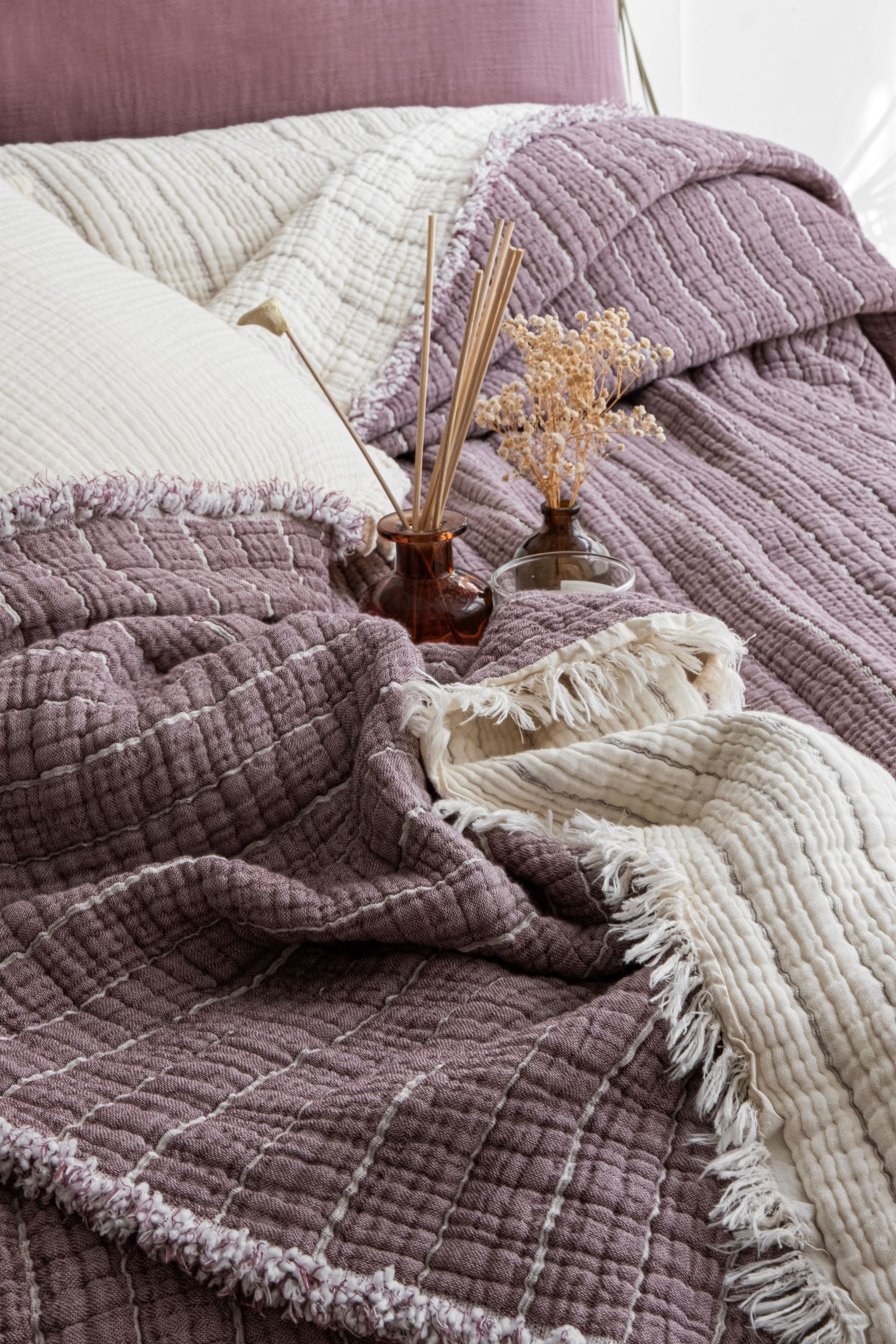 Müslin Fitilli Soft Yorgan 7 Katlı Dolgulu  Mürdüm
