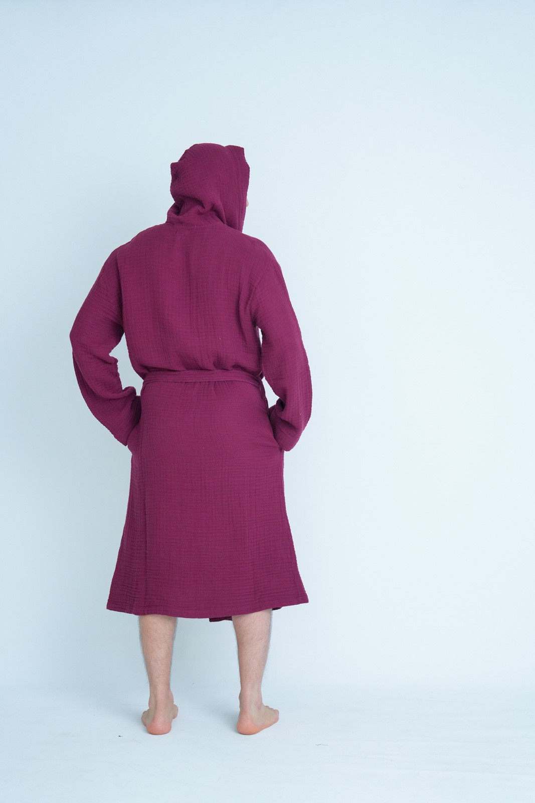 Müslin Bornoz-Sabahlık Kapüşonlu Model Bordo