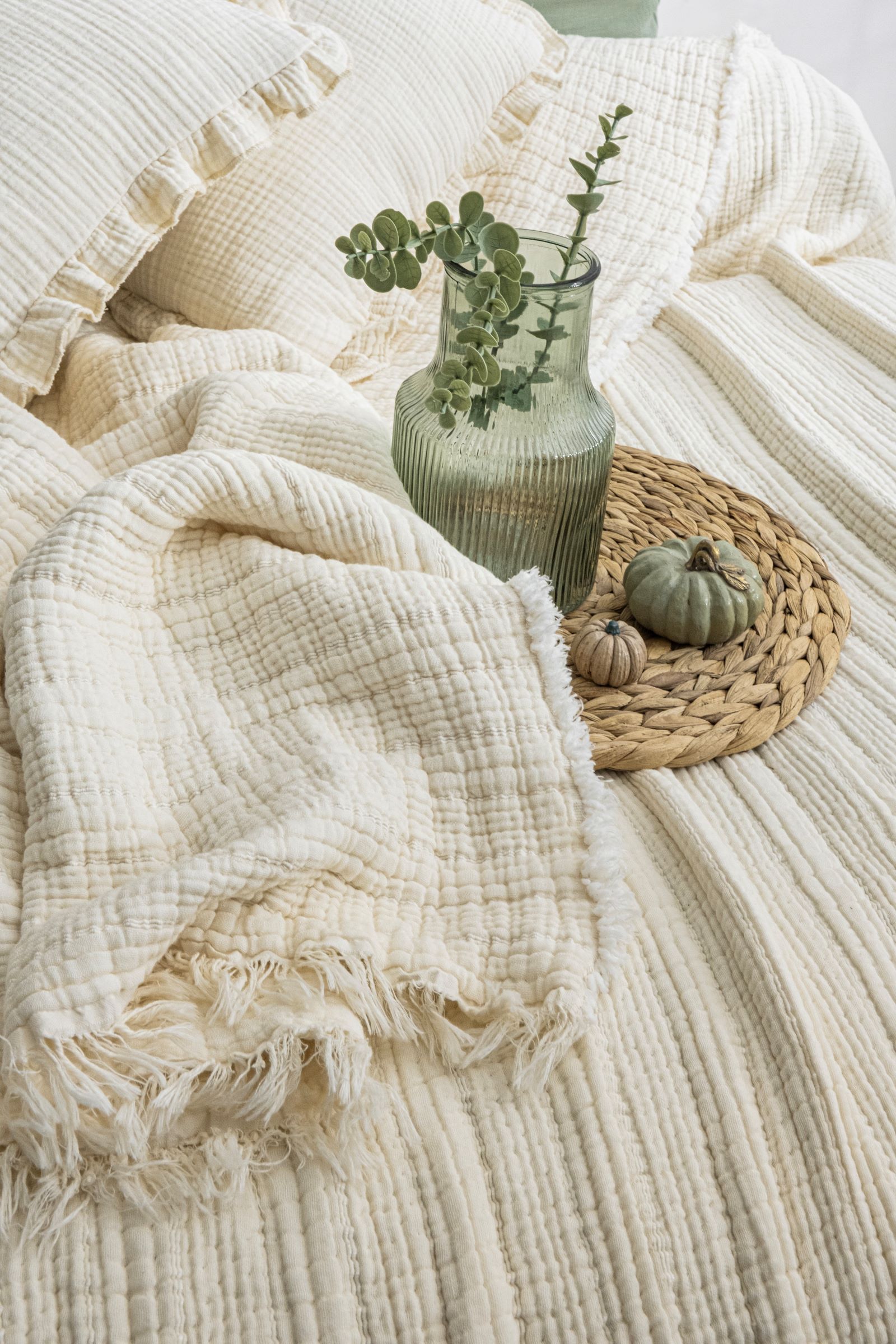 Müslin Fitilli Soft Yorgan 7 Katlı Dolgulu  Natural