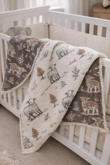 Flamingo Desenli Dolgulu Müslin Bebek Yorganı Detay