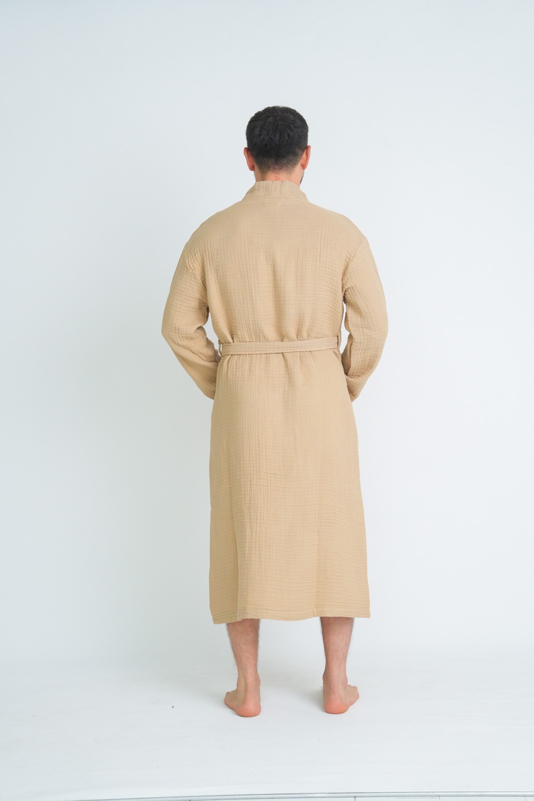 Müslin Bornoz-Sabahlık Kimono Modeli  Bej