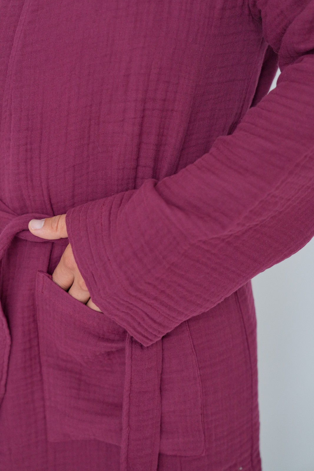 Müslin Bornoz - Sabahlık Kimono Modeli Bordo