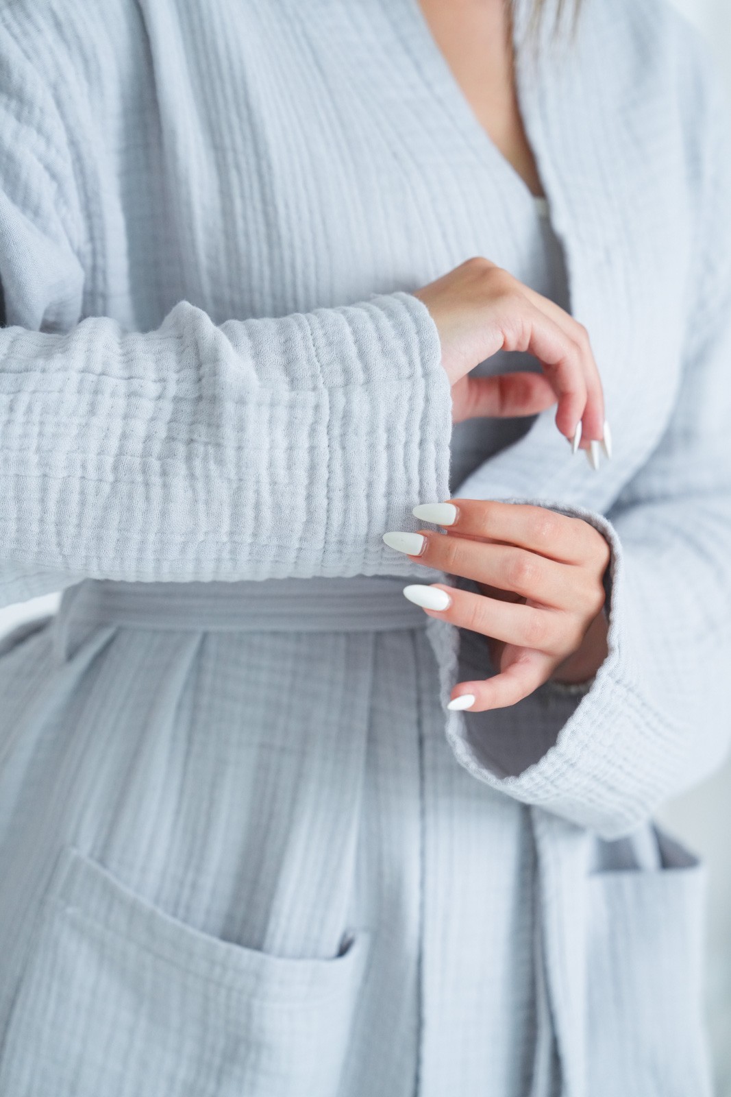 Müslin Bornoz-Sabahlık Kimono Modeli Soft Gri
