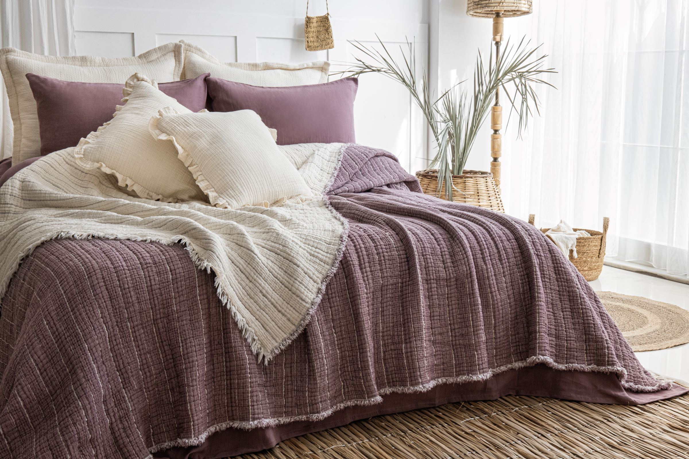 Müslin Fitilli Soft Yorgan 7 Katlı Dolgulu  Mürdüm